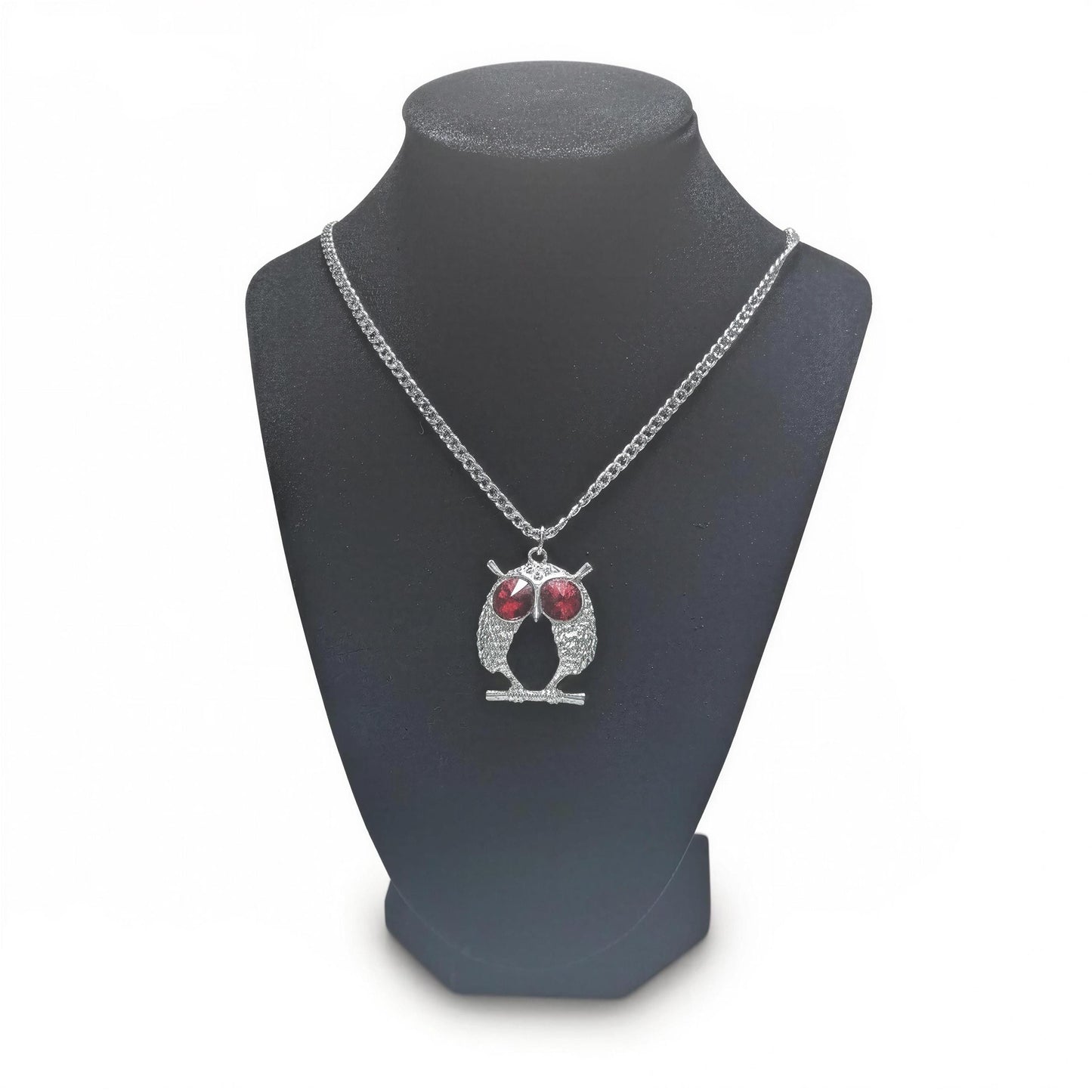 Red-Eyed Owl Necklace Pendant on 3.5 mm Cuban Links Chain