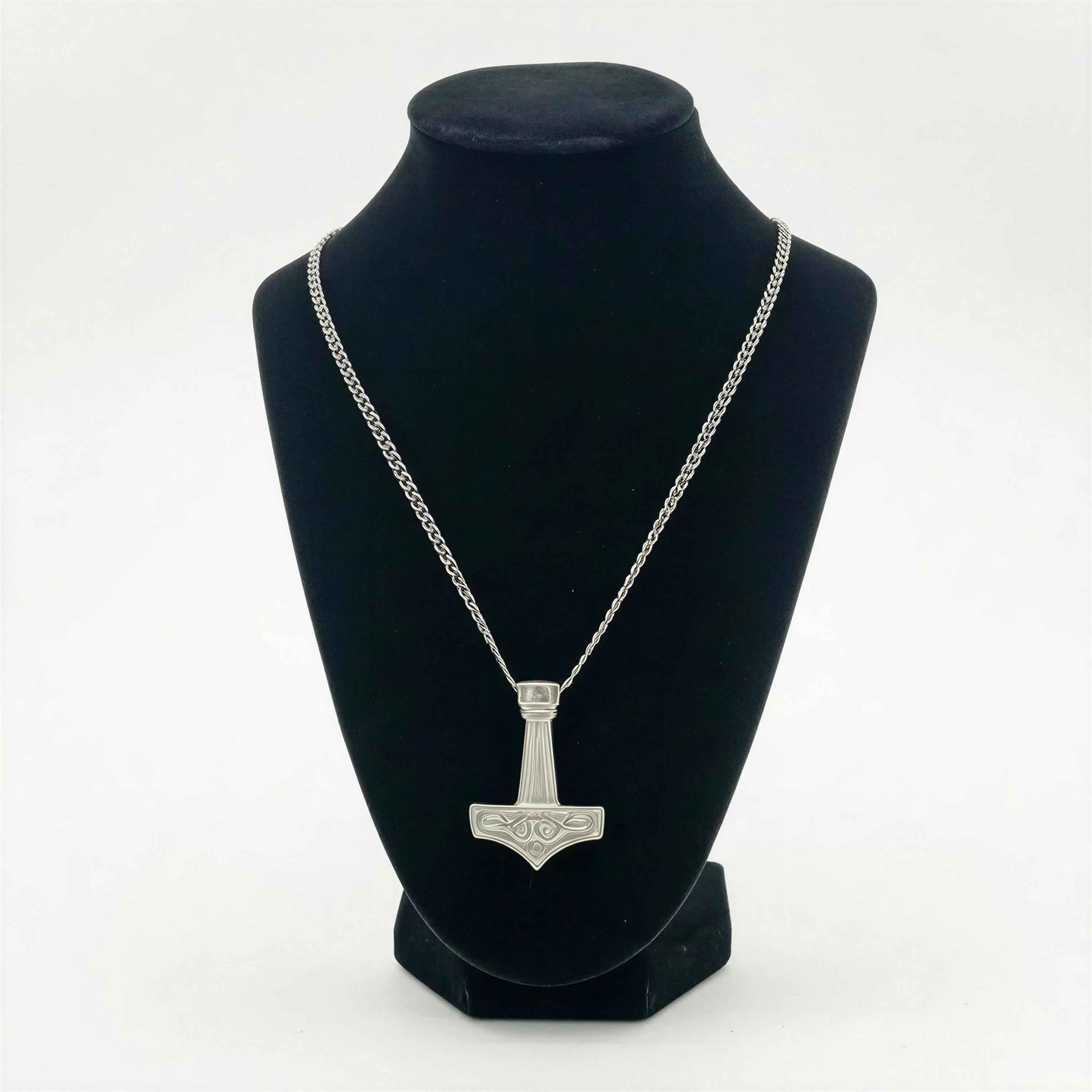 Viking Thor Hammer Hand-Cast Pendant on 3.5 mm Cuban Links Chain