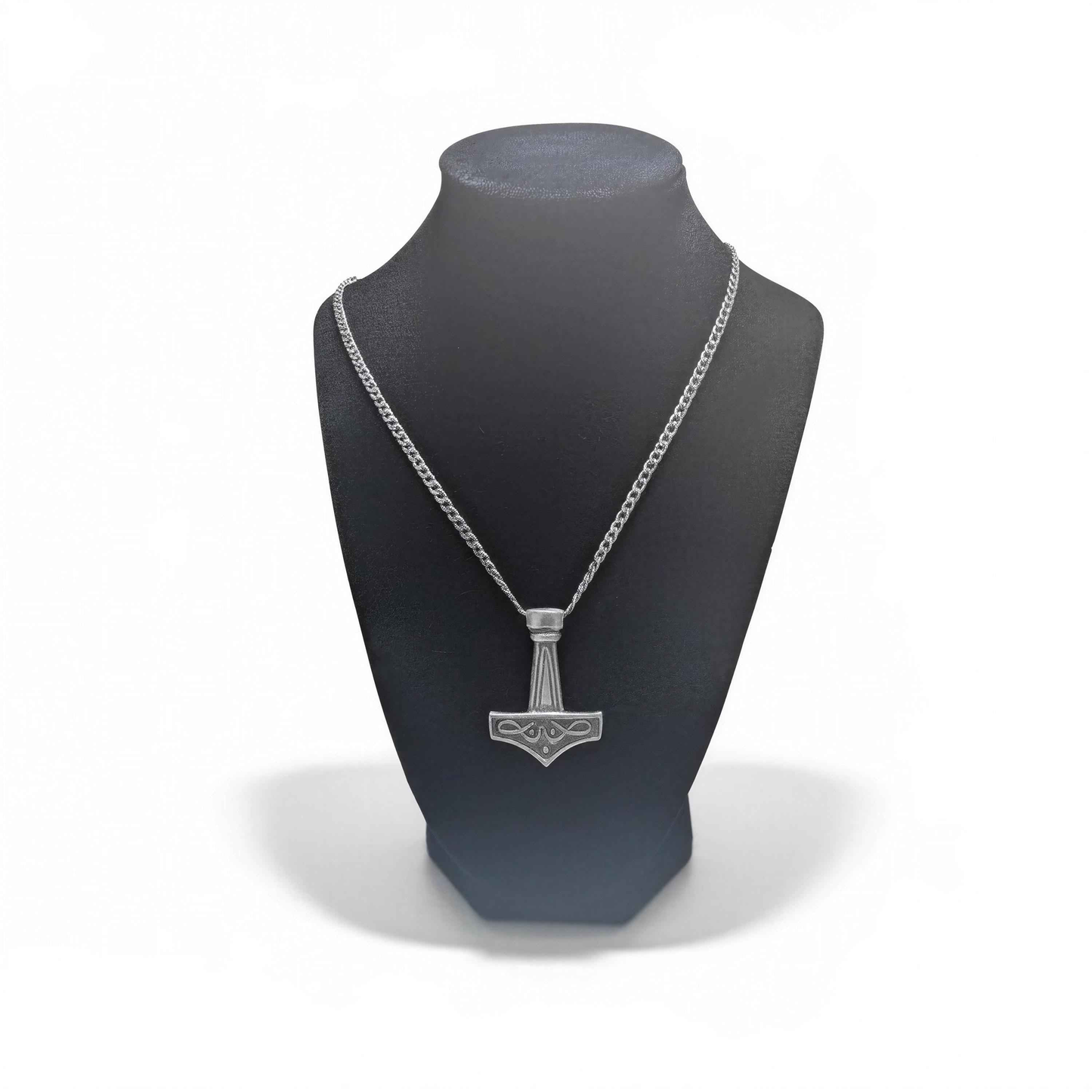 Viking Thor Hammer Hand-Cast Pendant on 3.5 mm Cuban Links Chain