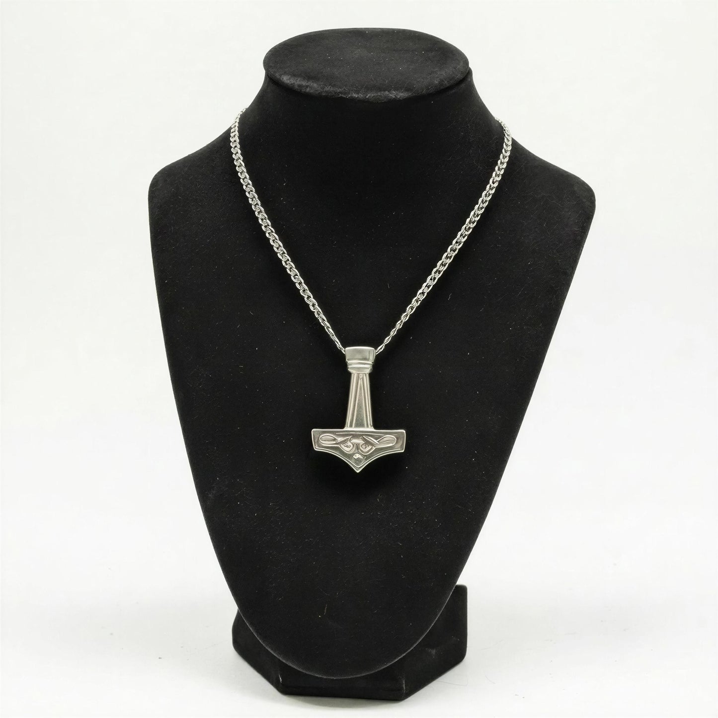 Viking Thor Hammer Hand-Cast Pendant on 3.5 mm Cuban Links Chain