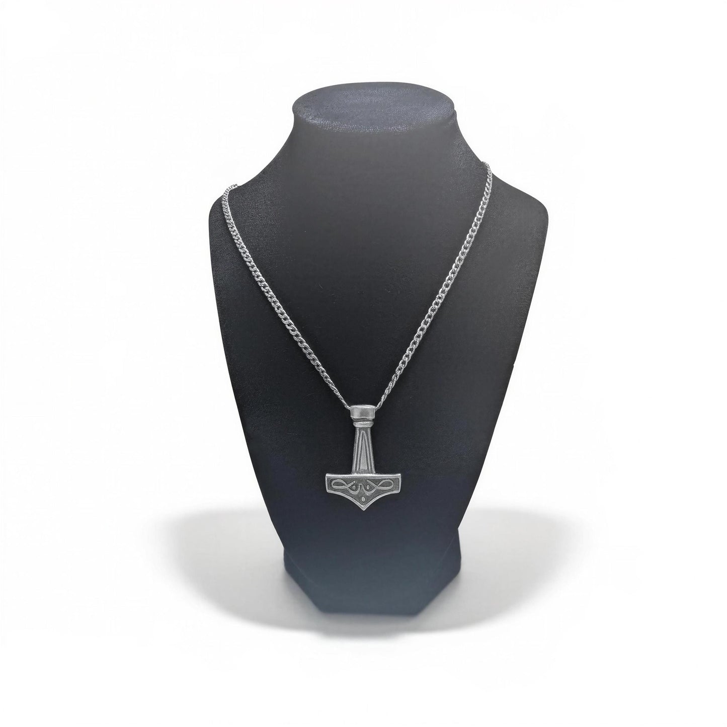 Viking Thor Hammer Hand-Cast Pendant on 3.5 mm Cuban Links Chain