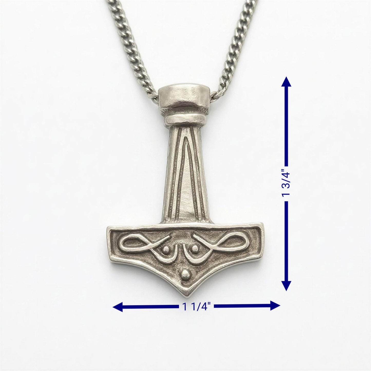 Viking Thor Hammer Hand-Cast Pendant on 3.5 mm Cuban Links Chain