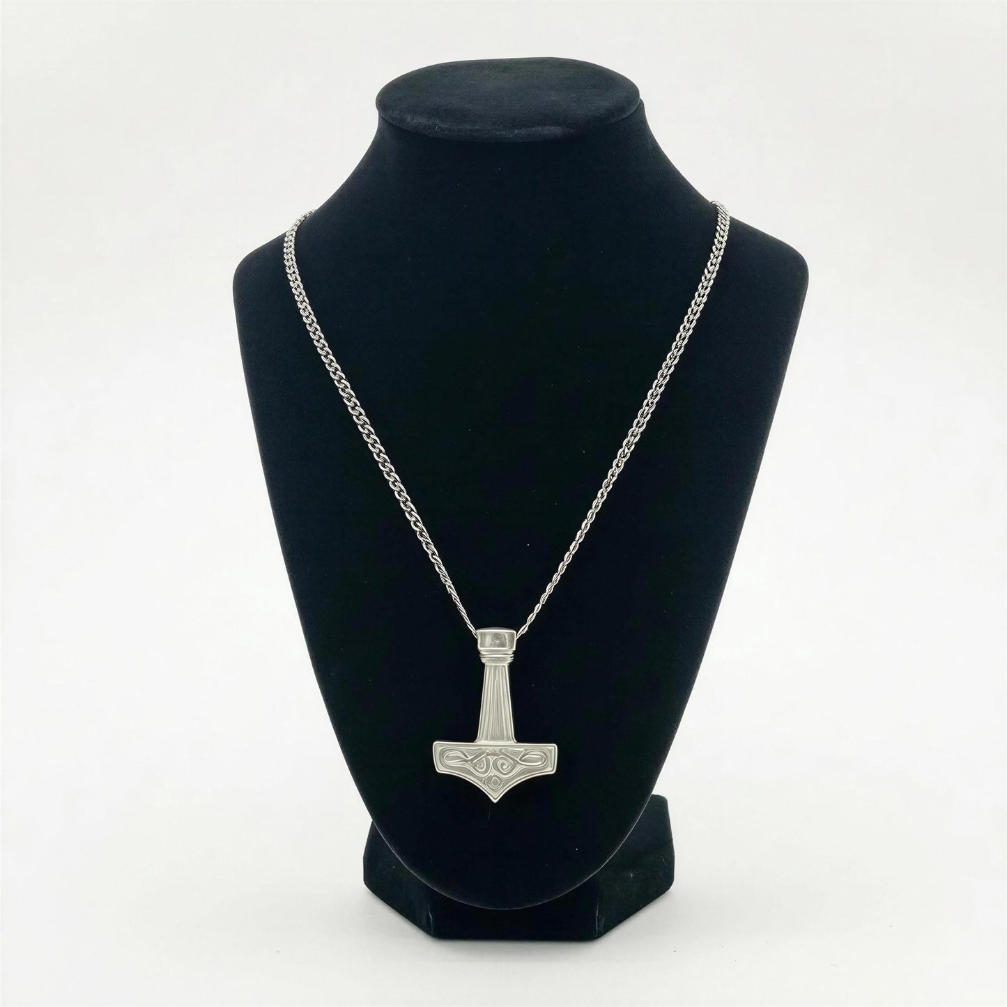 Viking Thor Hammer Hand-Cast Pendant on 3.5 mm Cuban Links Chain