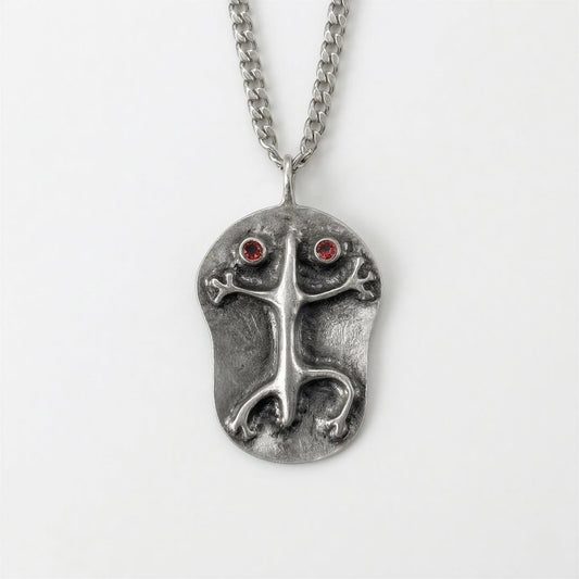 Pewter Coqui Frog Pendant – Puerto Rico Cultural Jewelry, Garnet Eyes, Cuban