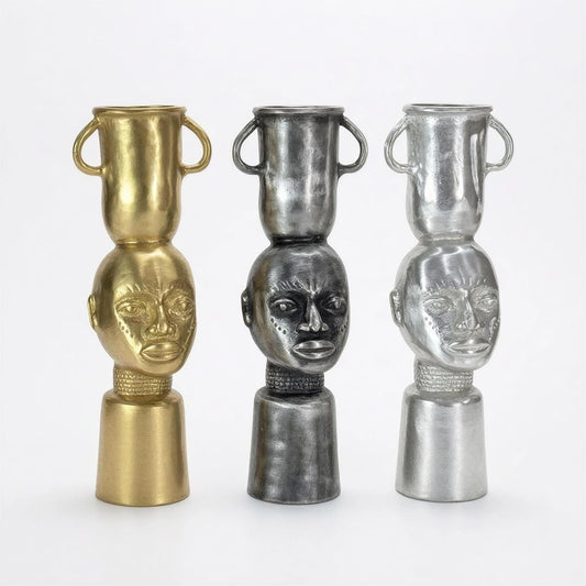 Handcrafted Lead-free Pewter African Bust, Taper Candle Holder, Ethnic Home