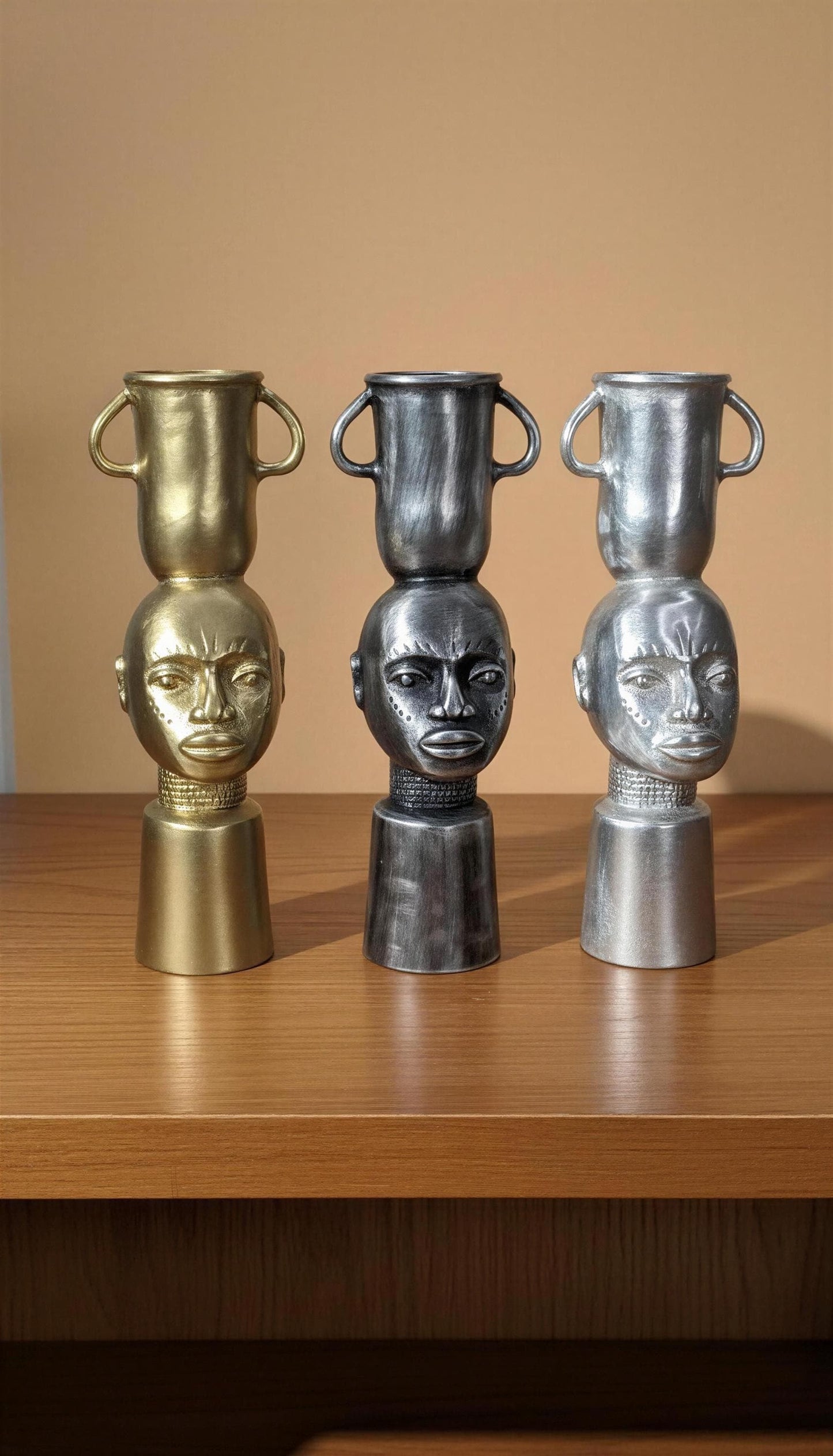 Handcrafted Lead-free Pewter African Bust, Taper Candle Holder, Ethnic Home