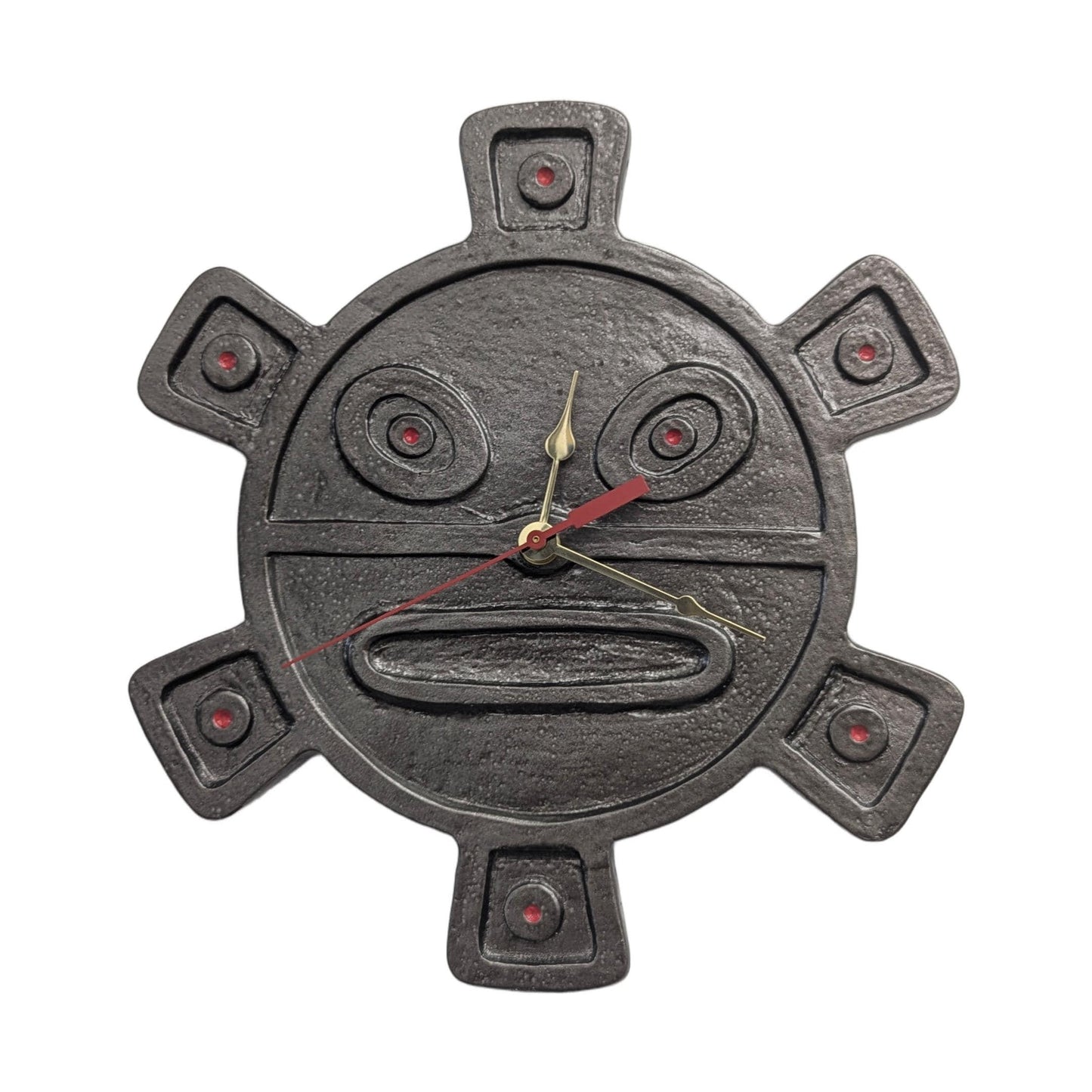 Taíno sun symbol wall clock: rustic stone-look decor, silent seiko movement