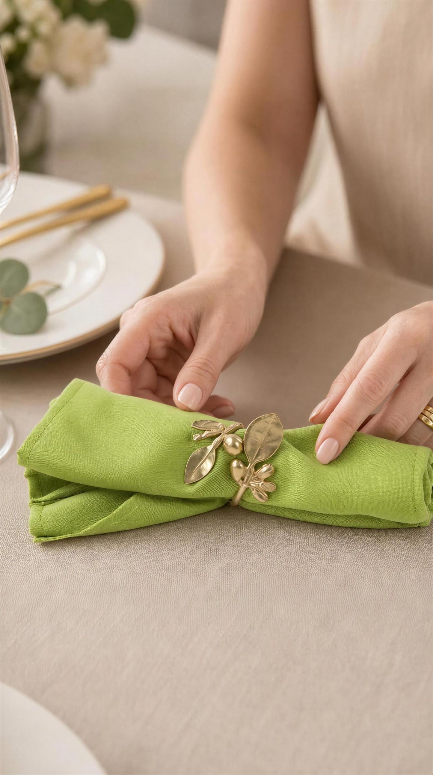 Handcrafted Lead-Free Pewter Lemon Branch Napkin Ring Set of 4 – Botanical Table Decor