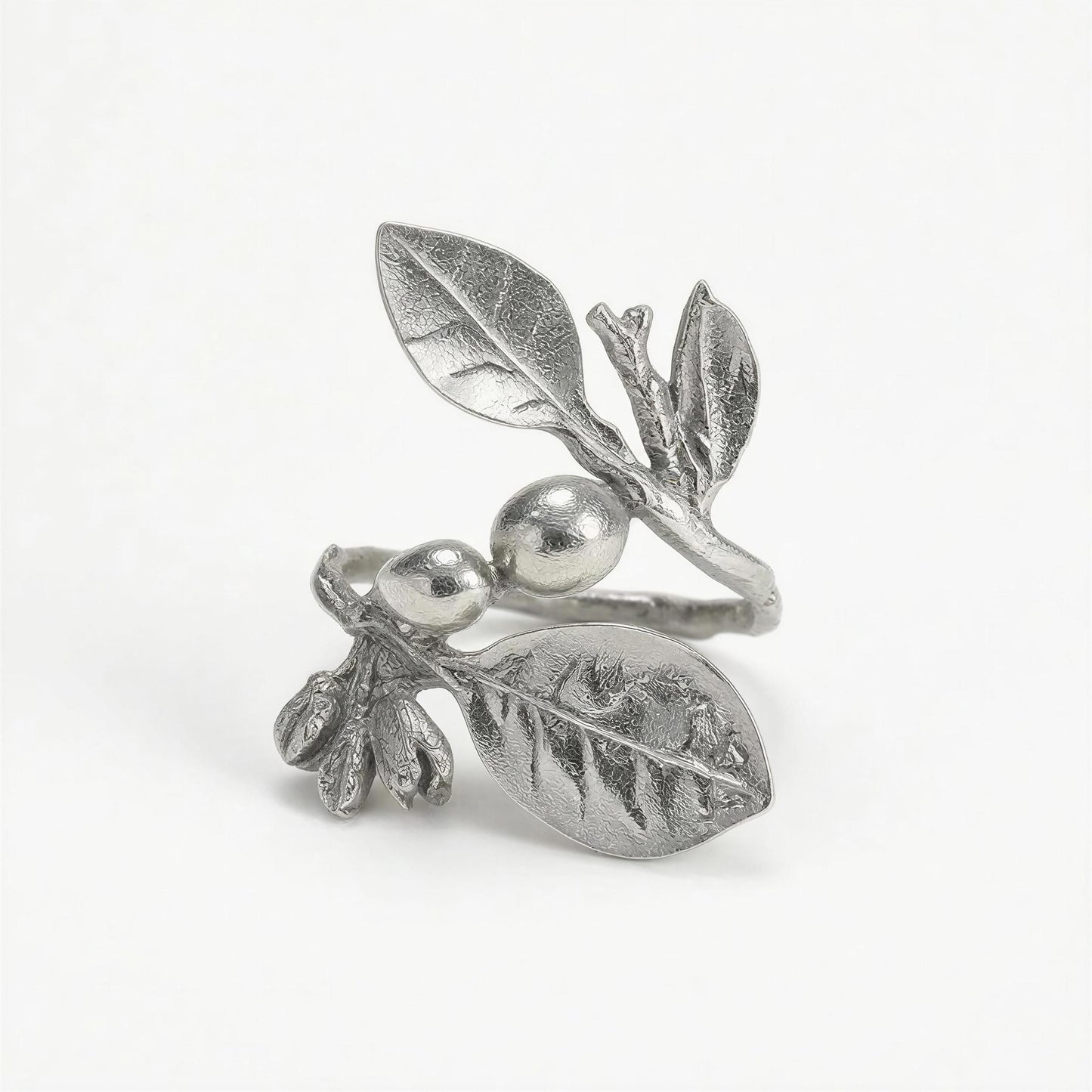 Handcrafted Lead-Free Pewter Lemon Branch Napkin Ring Set of 4 – Botanical Table Decor