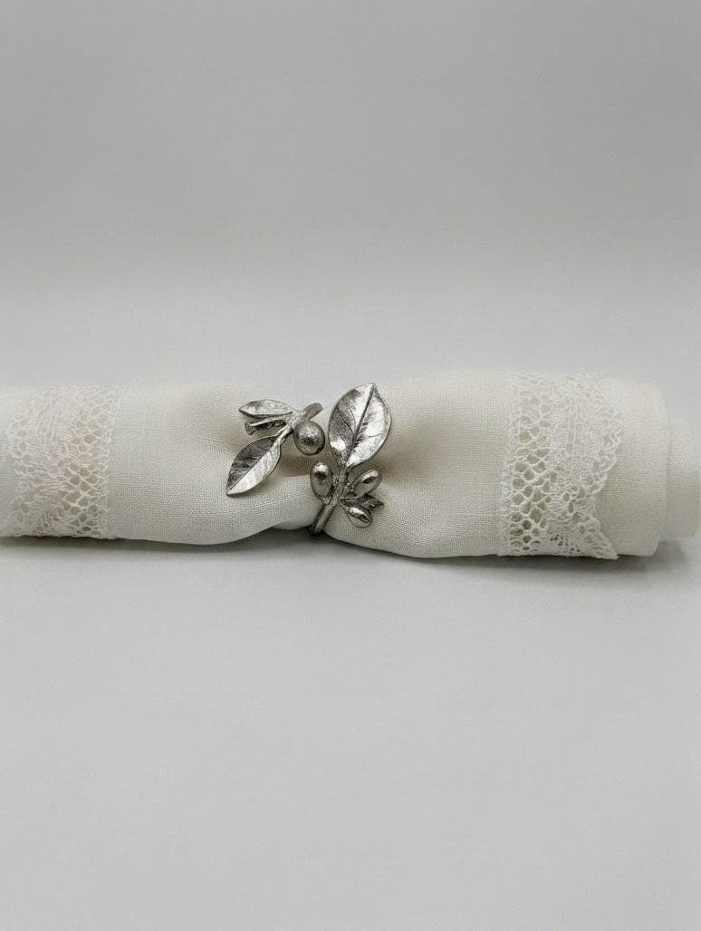 Handcrafted Lead-Free Pewter Lemon Branch Napkin Ring Set of 4 – Botanical Table Decor