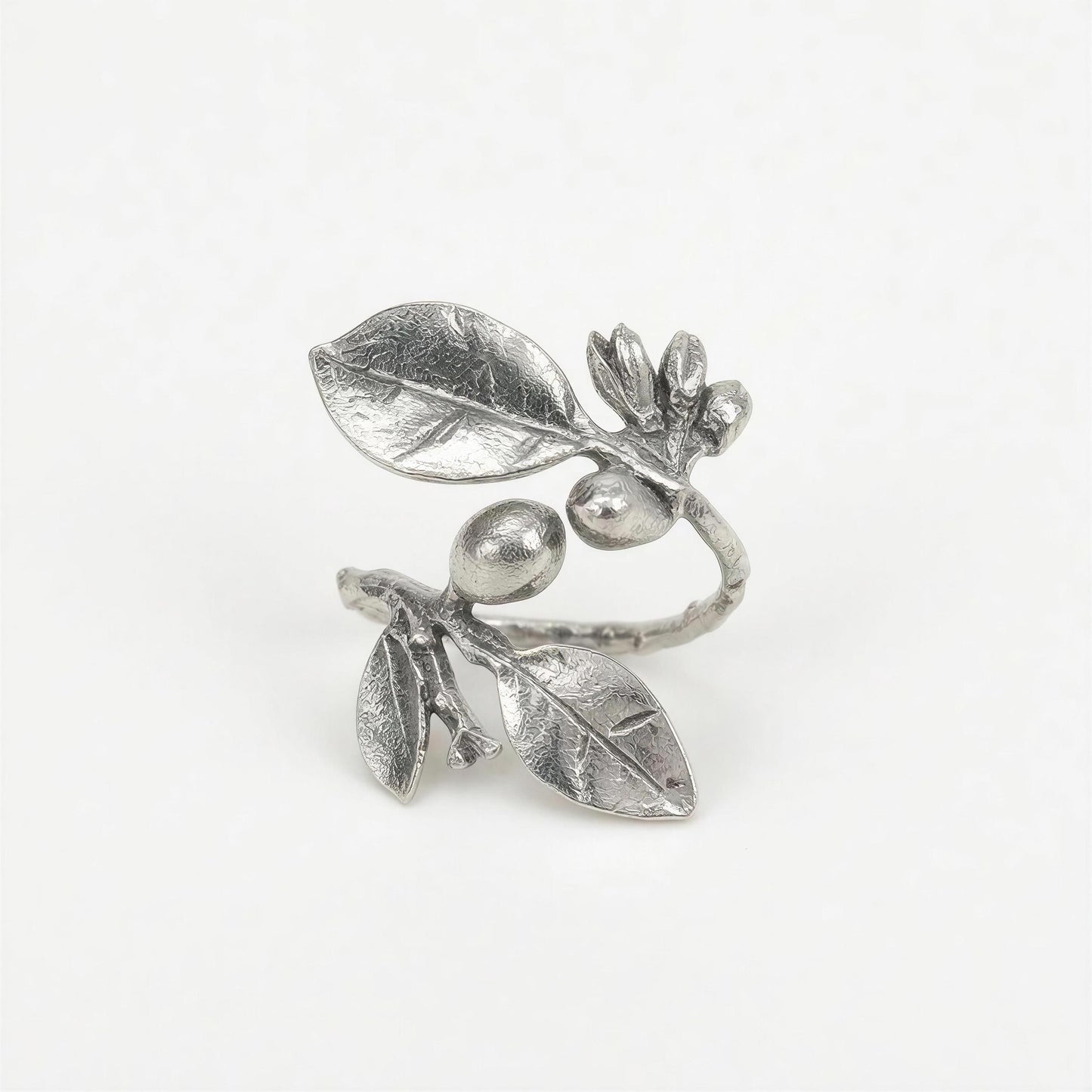 Handcrafted Lead-Free Pewter Lemon Branch Napkin Ring Set of 4 – Botanical Table Decor