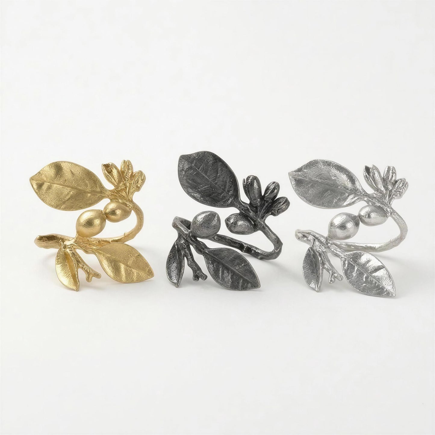 Handcrafted Lead-Free Pewter Lemon Branch Napkin Ring Set of 4 – Botanical Table Decor
