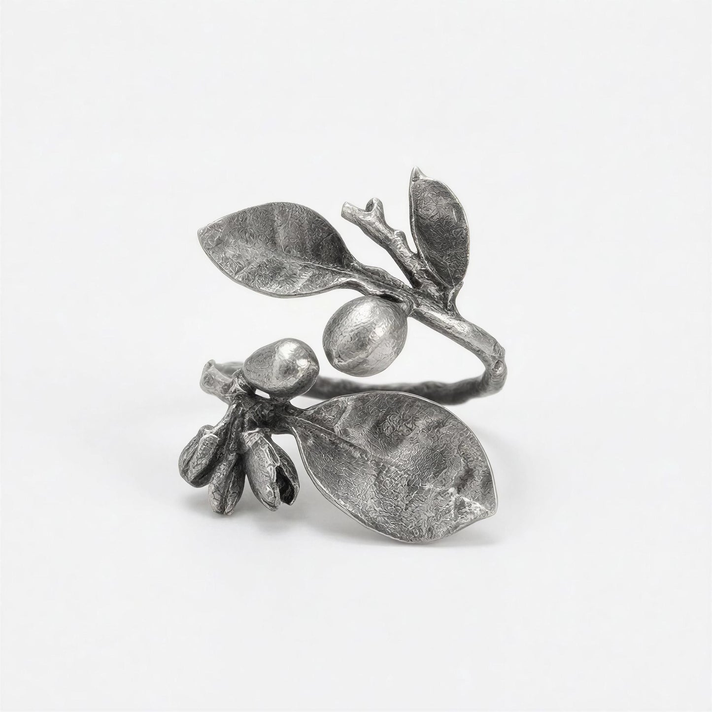 Handcrafted Lead-Free Pewter Lemon Branch Napkin Ring Set of 4 – Botanical Table Decor