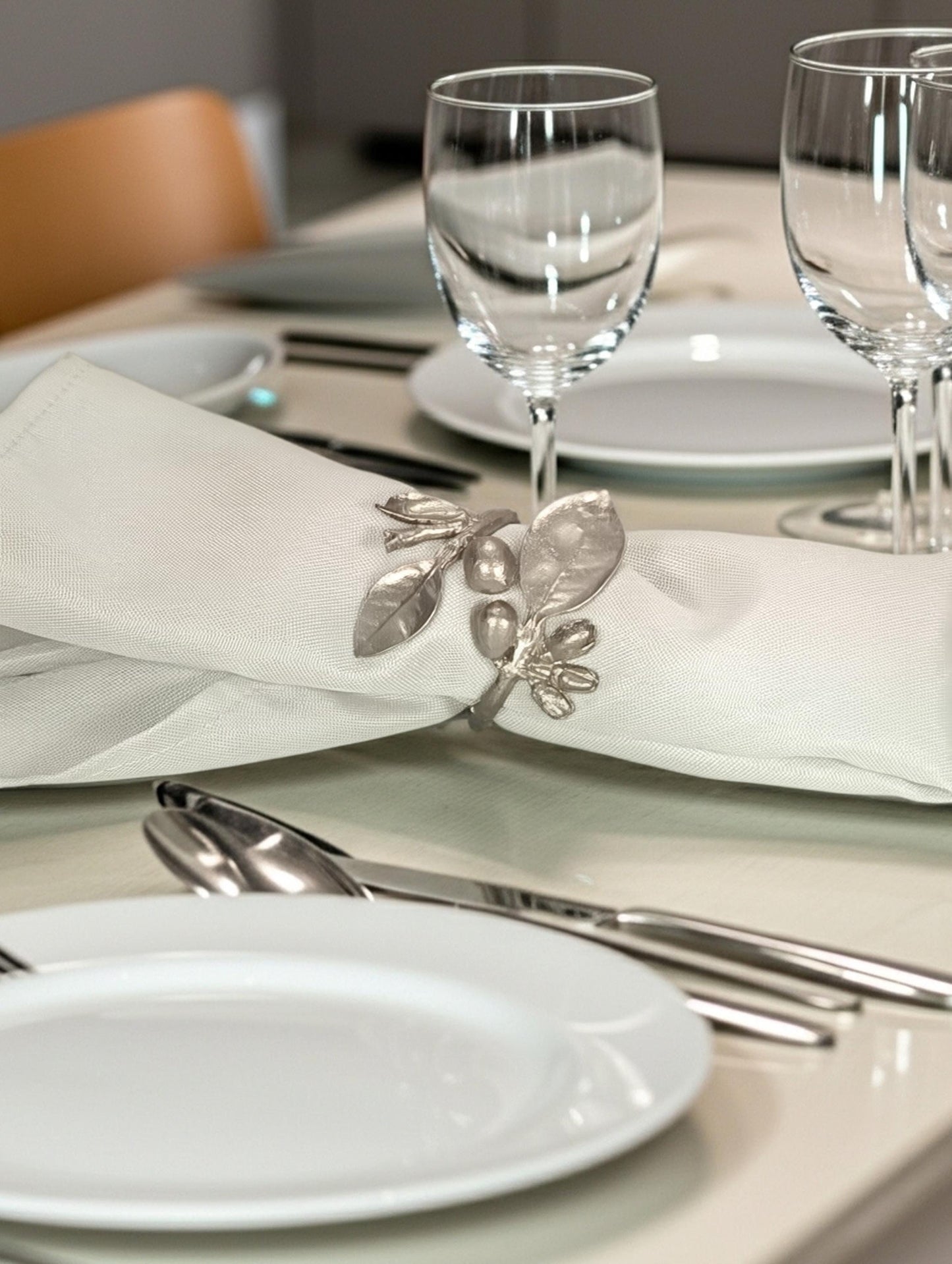 Handcrafted Lead-Free Pewter Lemon Branch Napkin Ring Set of 4 – Botanical Table Decor