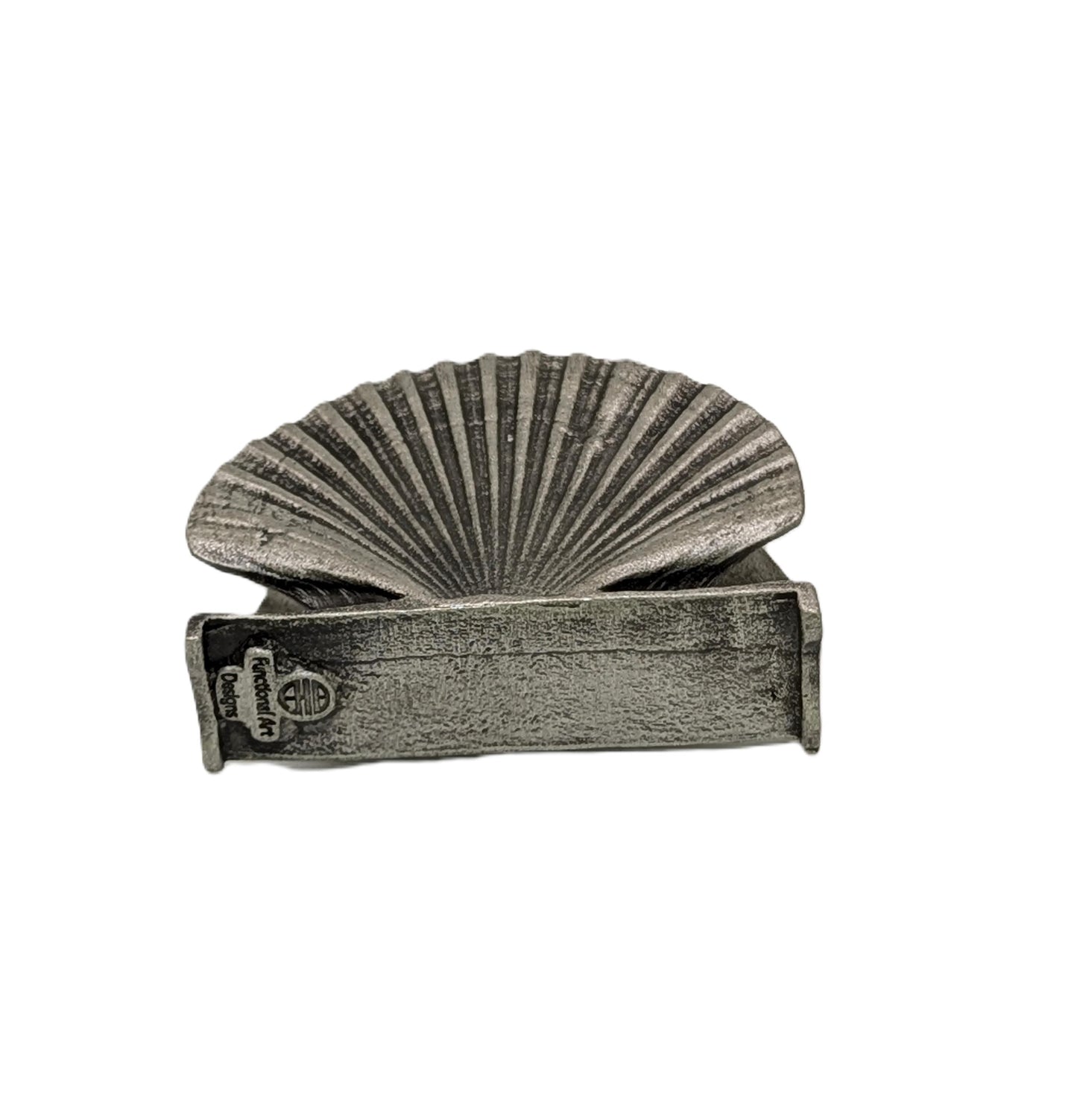 Handmade Seashells Pewter Business Card Holder, Coastal Desk Decor, Inspired by Nature