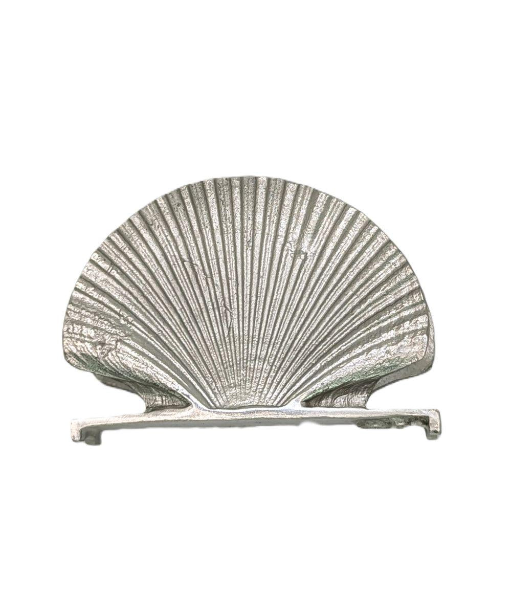 Handmade Seashells Pewter Business Card Holder, Coastal Desk Decor, Inspired by Nature