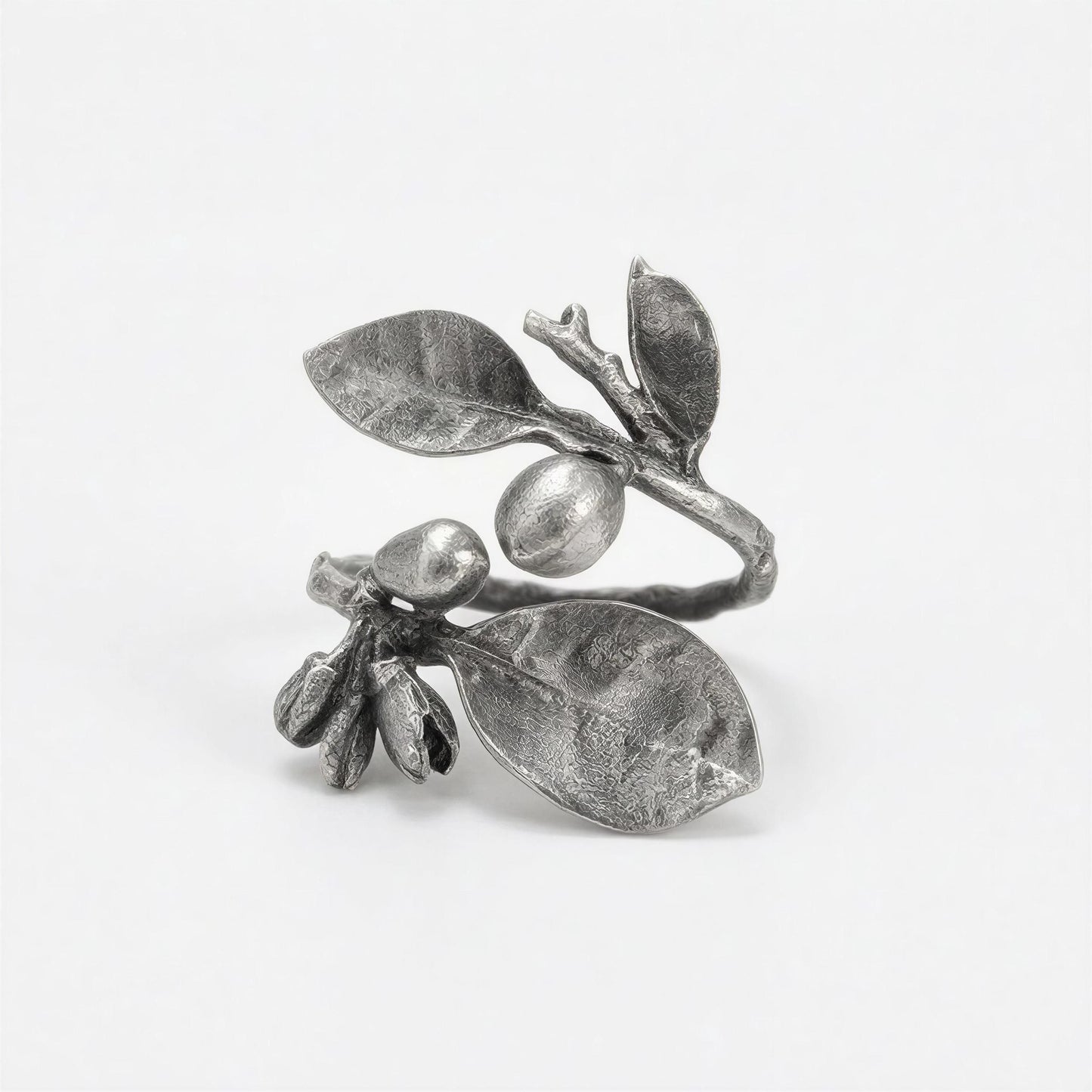 Handcrafted Lead-Free Pewter Lemon Branch Napkin Ring Set of 4 – Botanical Table Decor