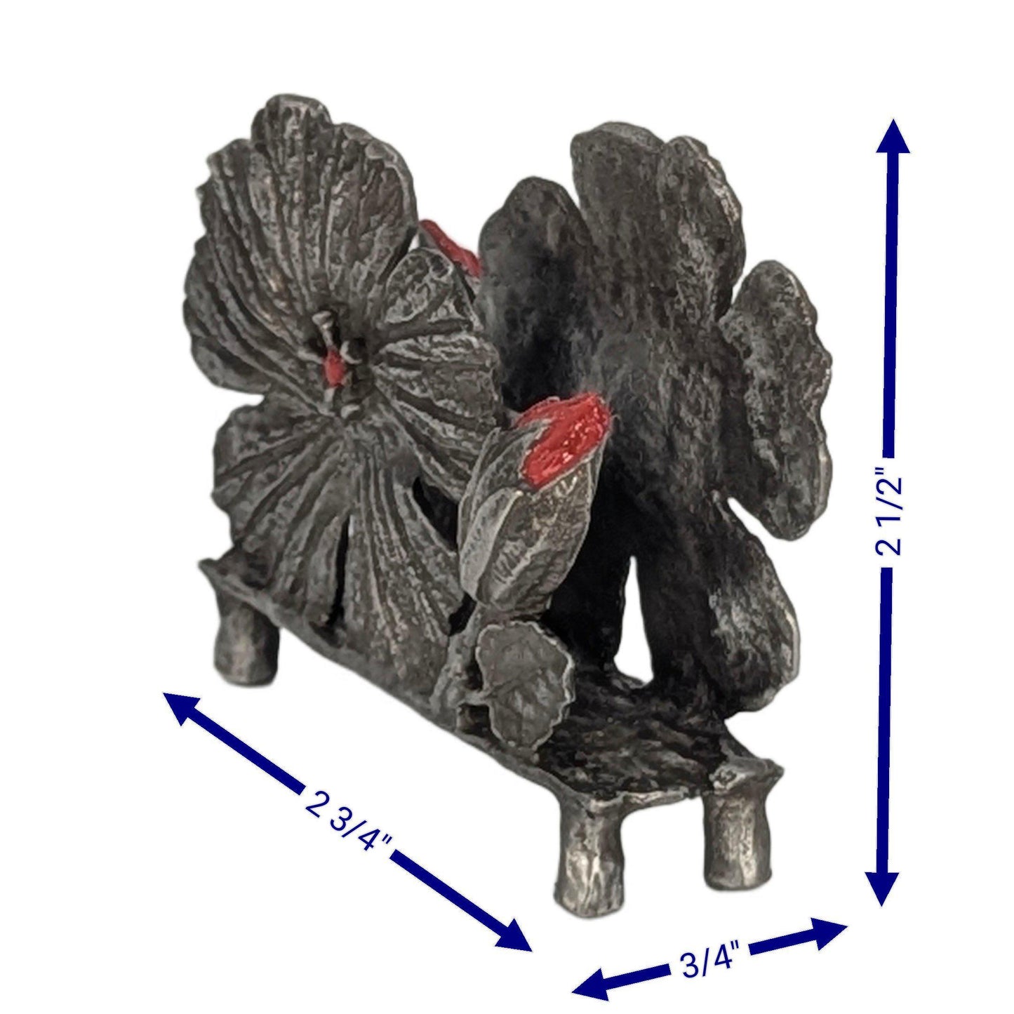 Handmade Hibiscus Pewter Business Card Holder, Office Decor, Inspired by Nature