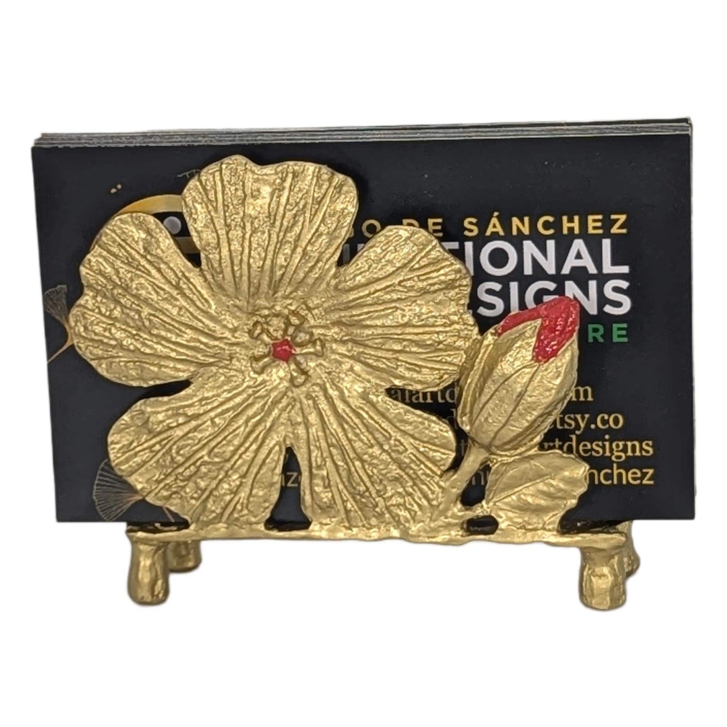 Handmade Hibiscus Pewter Business Card Holder, Office Decor, Inspired by Nature