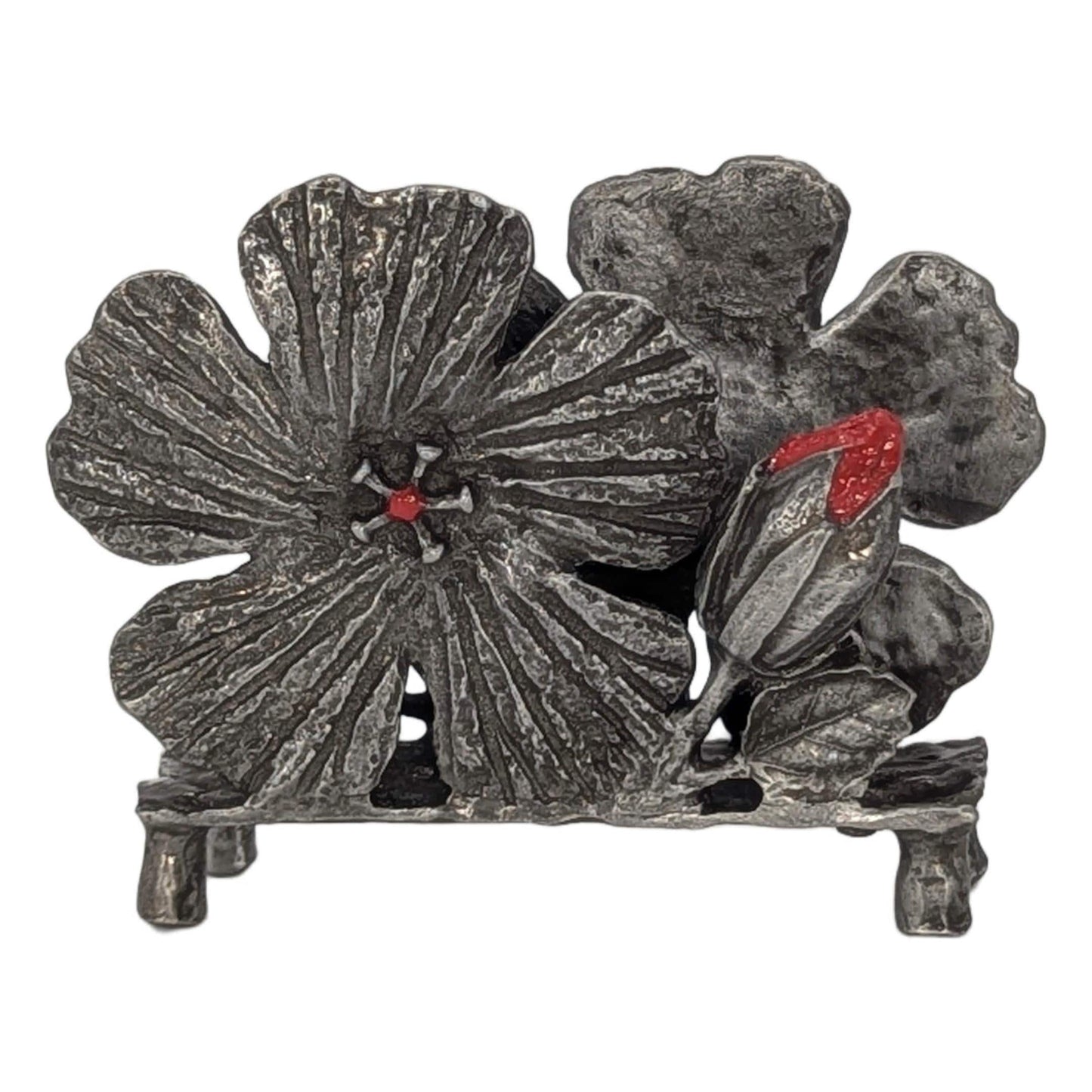 Handmade Hibiscus Pewter Business Card Holder, Office Decor, Inspired by Nature