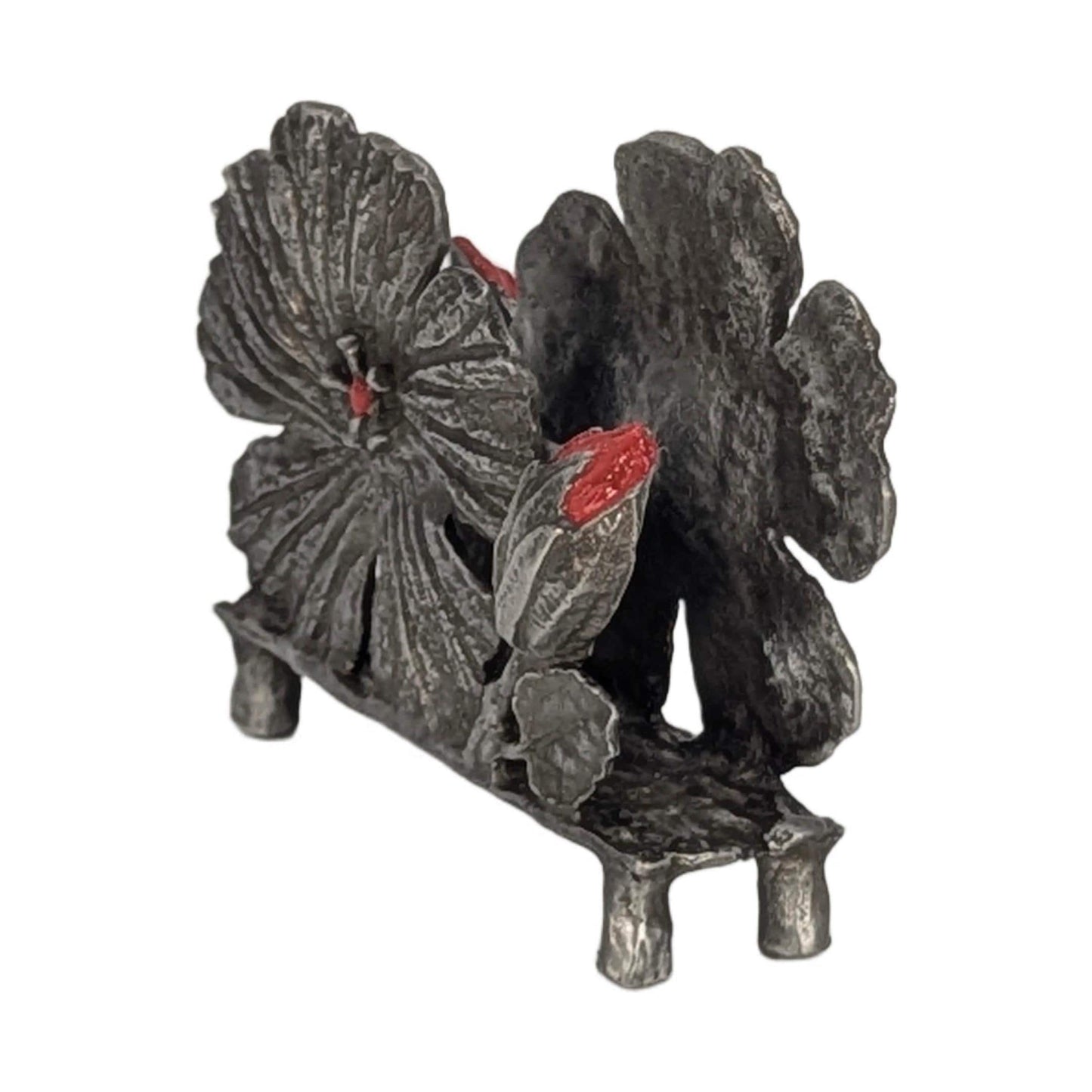 Handmade Hibiscus Pewter Business Card Holder, Office Decor, Inspired by Nature