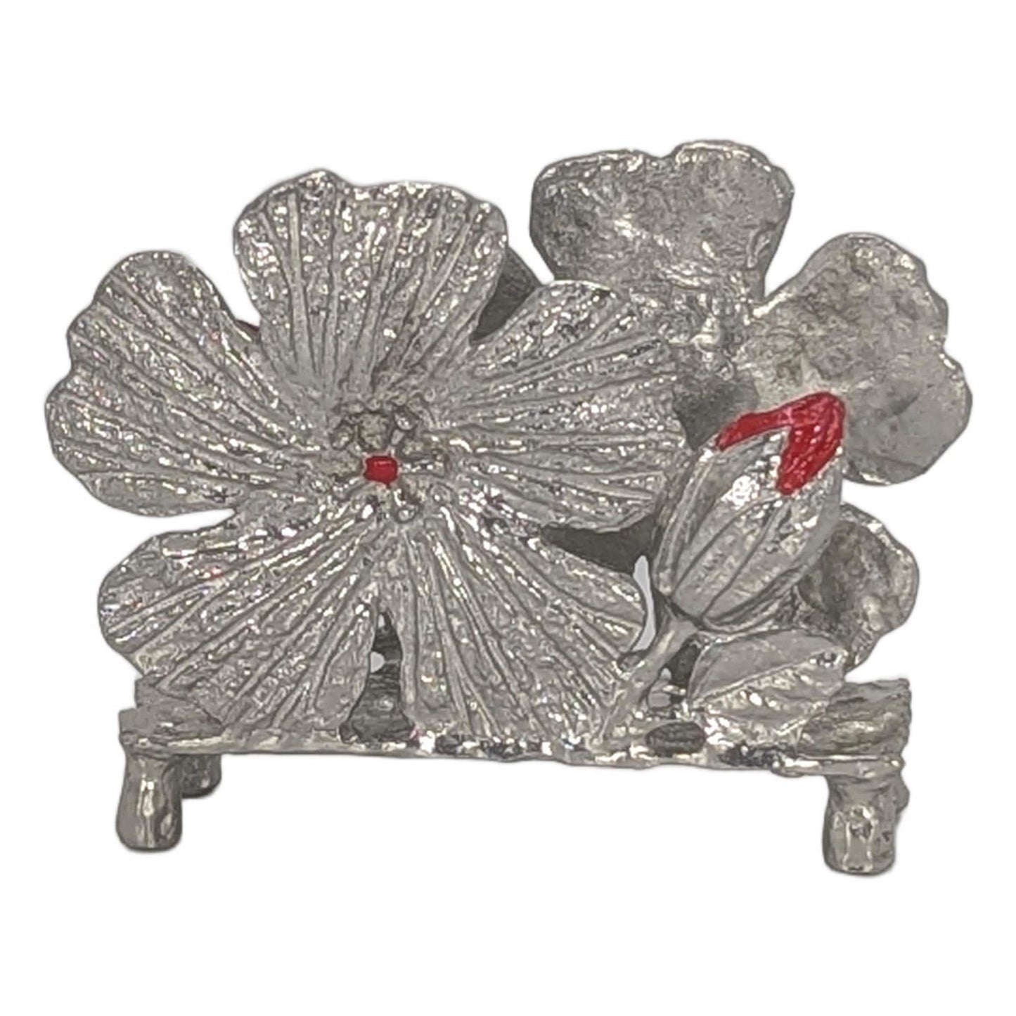 Handmade Hibiscus Pewter Business Card Holder, Office Decor, Inspired by Nature