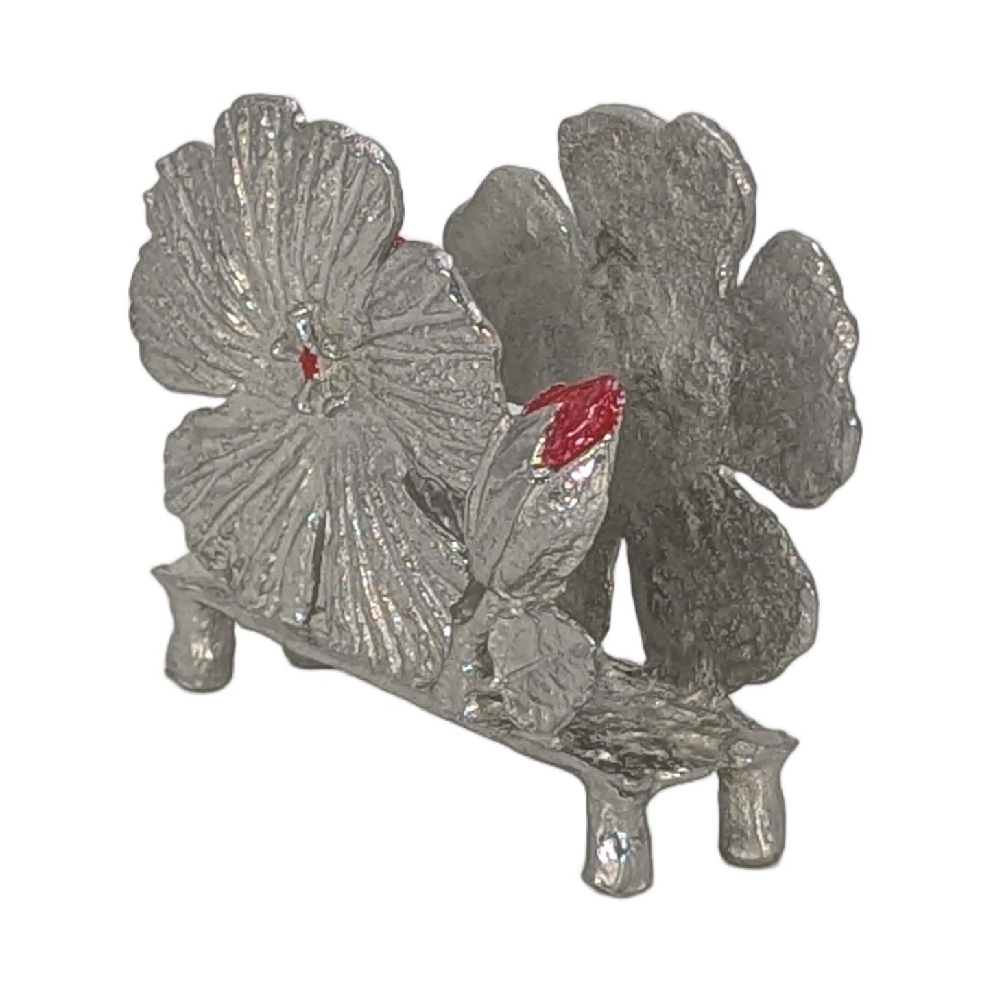 Handmade Hibiscus Pewter Business Card Holder, Office Decor, Inspired by Nature