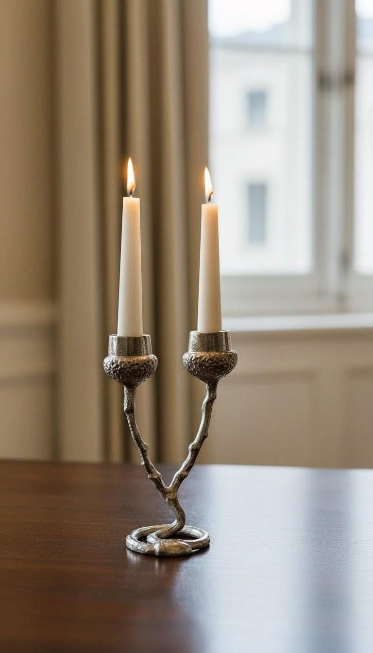 Pewter Acorn Twig Taper Candle Holder Home Decor Inspired by Nature