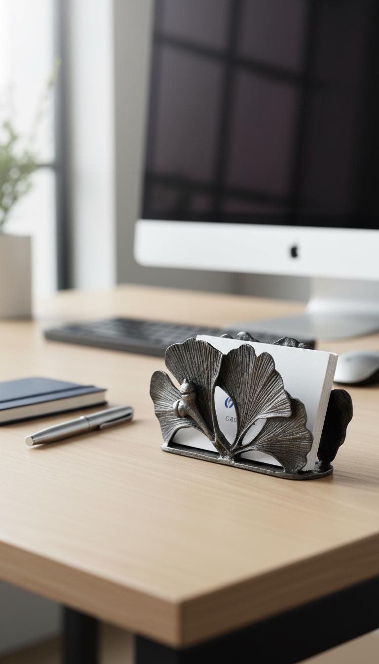 Porte-cartes de visite Gingko Pewter Décor de bureau inspiré par la nature