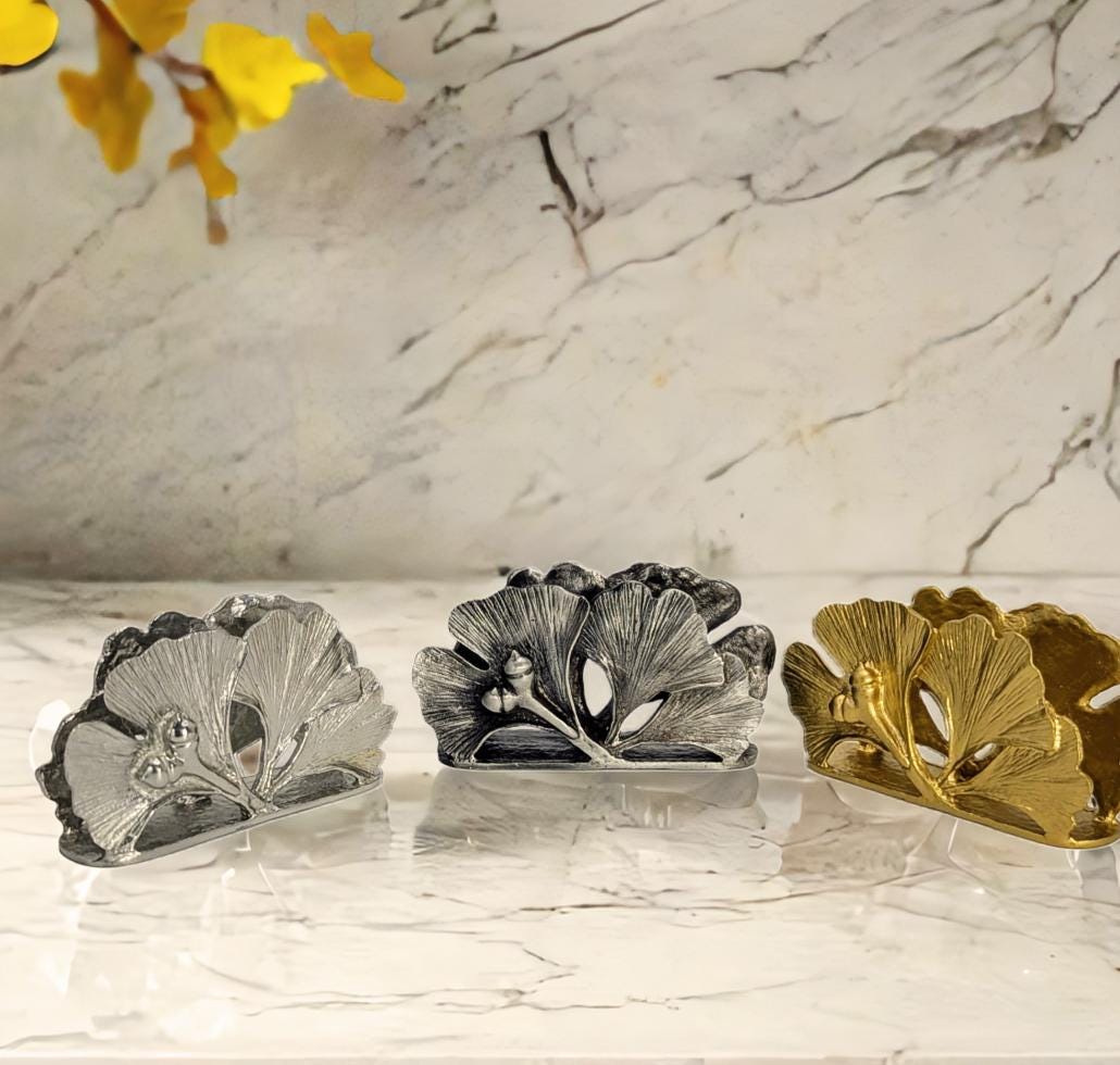 Porte-cartes de visite Gingko Pewter Décor de bureau inspiré par la nature