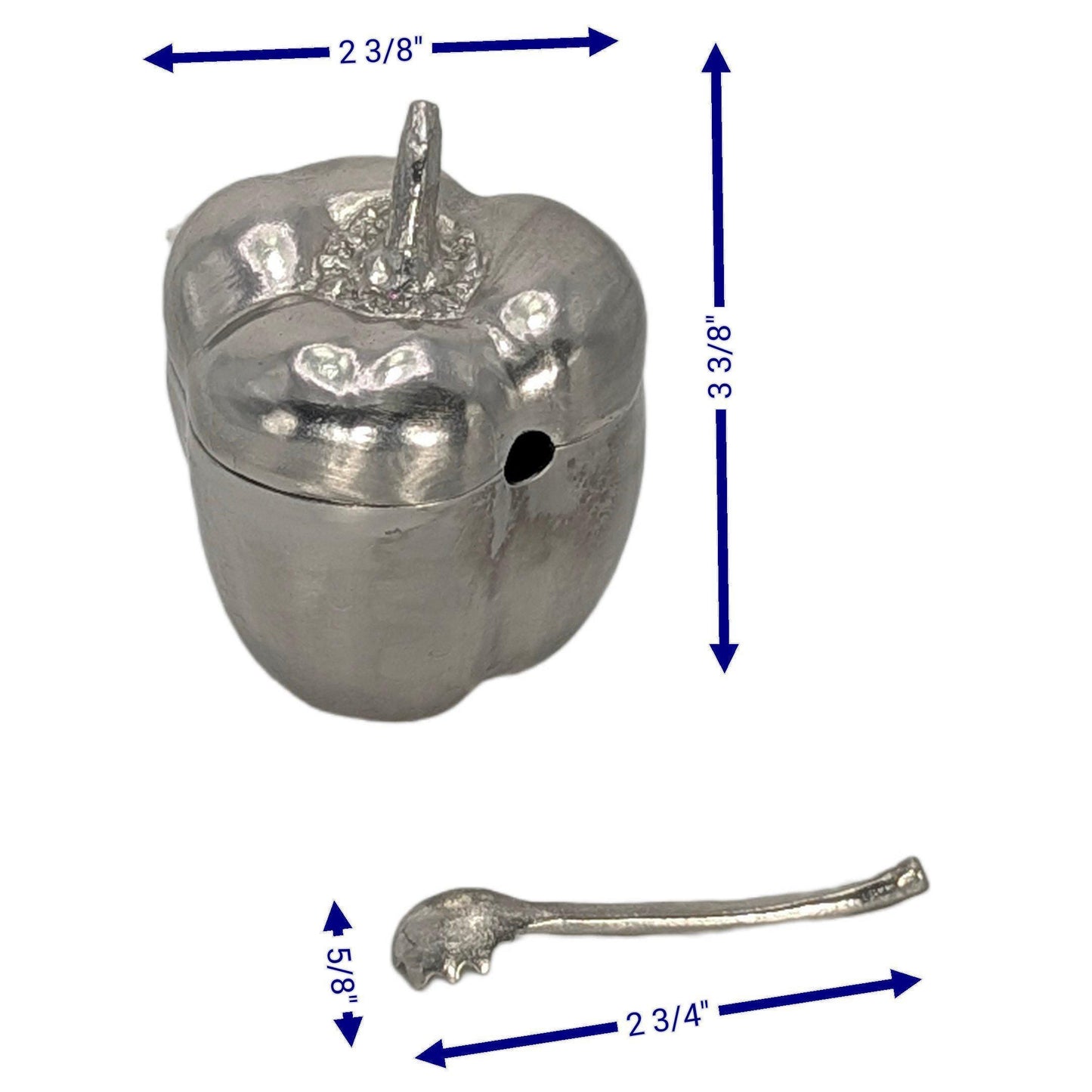 Handcrafted Pewter Salt Cellar Bell Pepper Spice Bowl with Spoon, Nature Inspired Table Decor