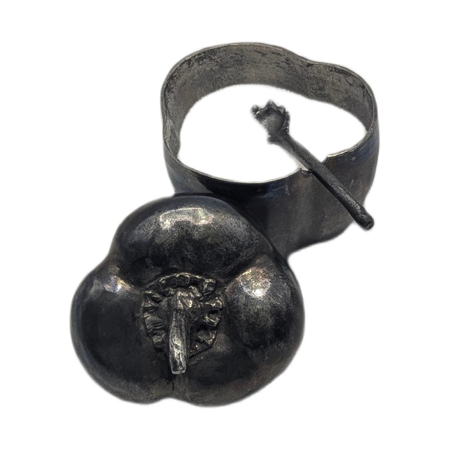 Handcrafted Pewter Salt Cellar Bell Pepper Spice Bowl with Spoon, Nature Inspired Table Decor