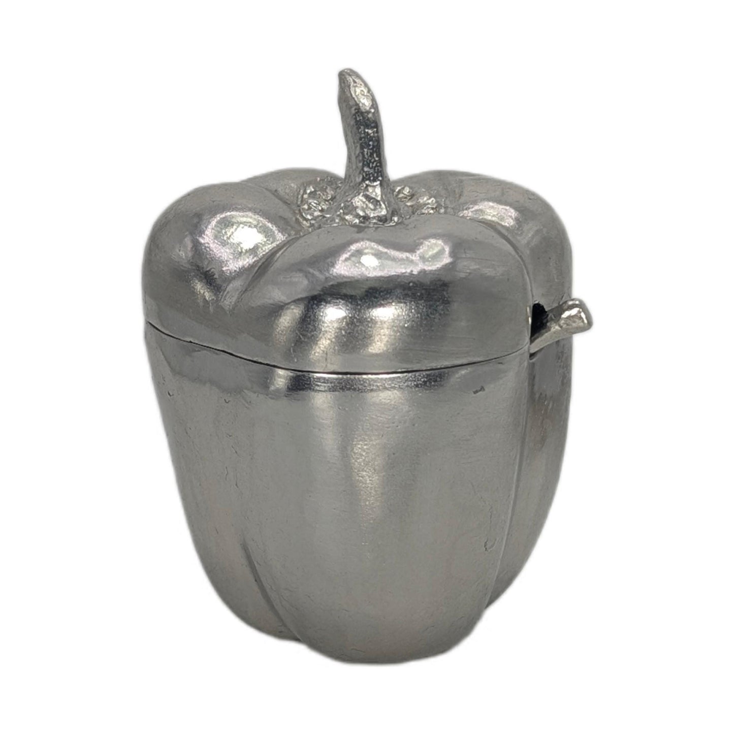Handcrafted Pewter Salt Cellar Bell Pepper Spice Bowl with Spoon, Nature Inspired Table Decor