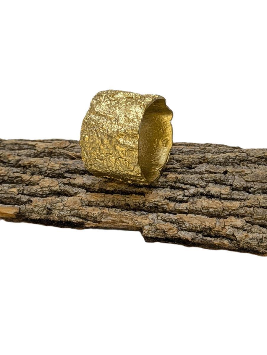 Maple Bark Realistic Pewter Napkin Ring Set of 4 Inspired by Nature