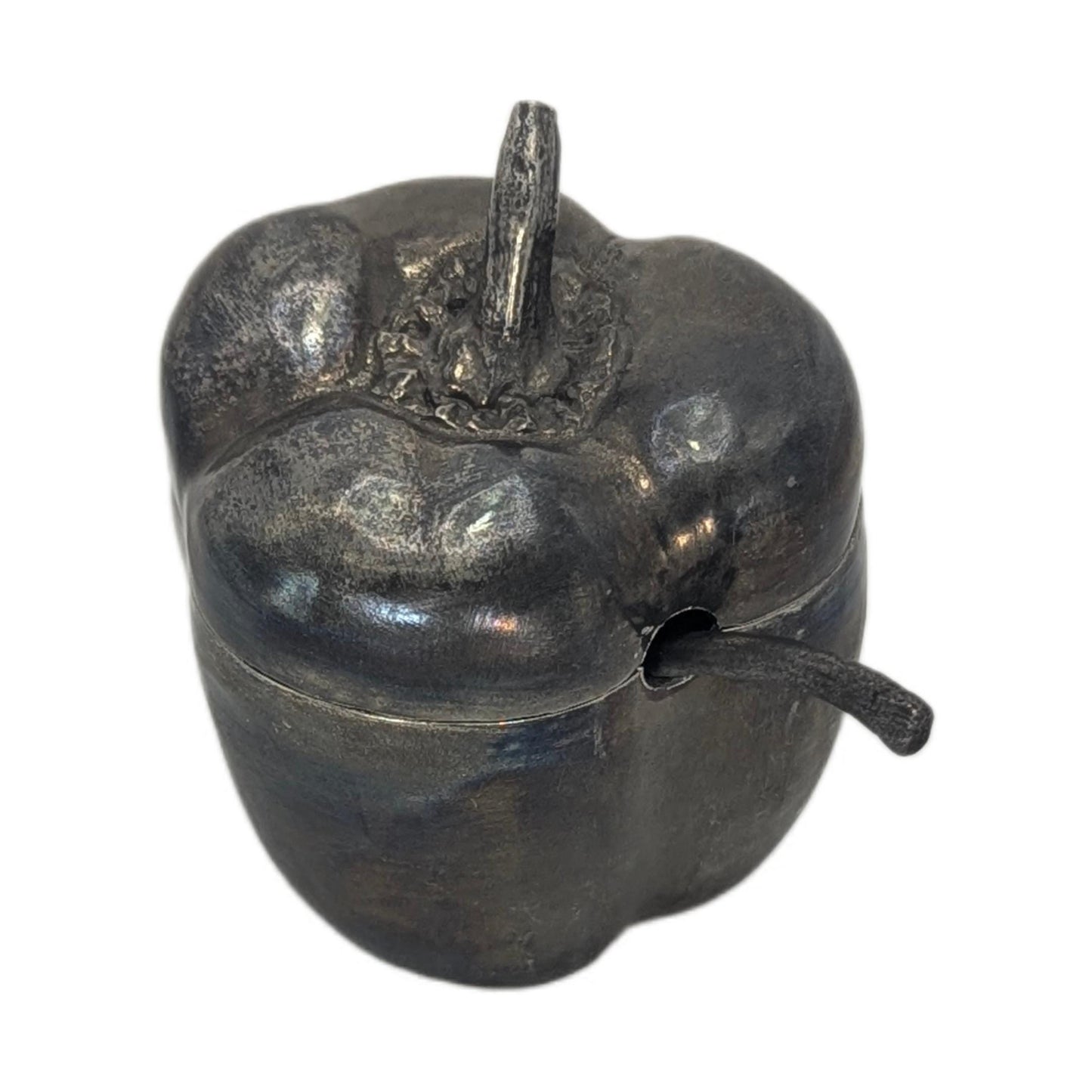 Handcrafted Pewter Salt Cellar Bell Pepper Spice Bowl with Spoon, Nature Inspired Table Decor