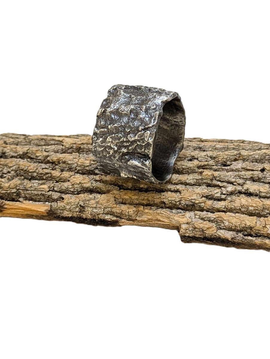 Maple Bark Realistic Pewter Napkin Ring Set of 4 Inspired by Nature