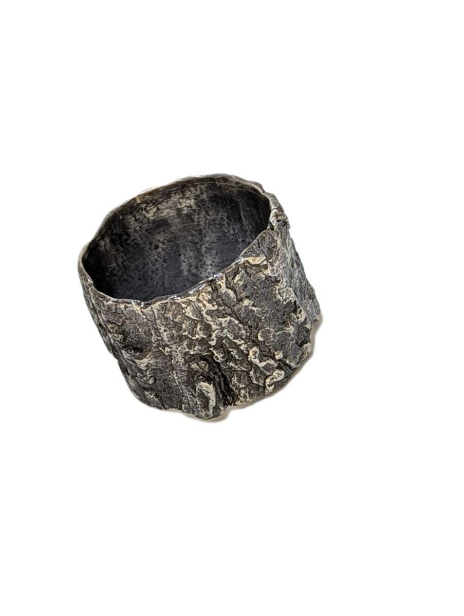 Maple Bark Realistic Pewter Napkin Ring Set of 4 Inspired by Nature