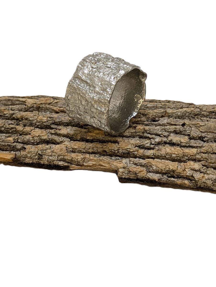 Maple Bark Realistic Pewter Napkin Ring Set of 4 Inspired by Nature