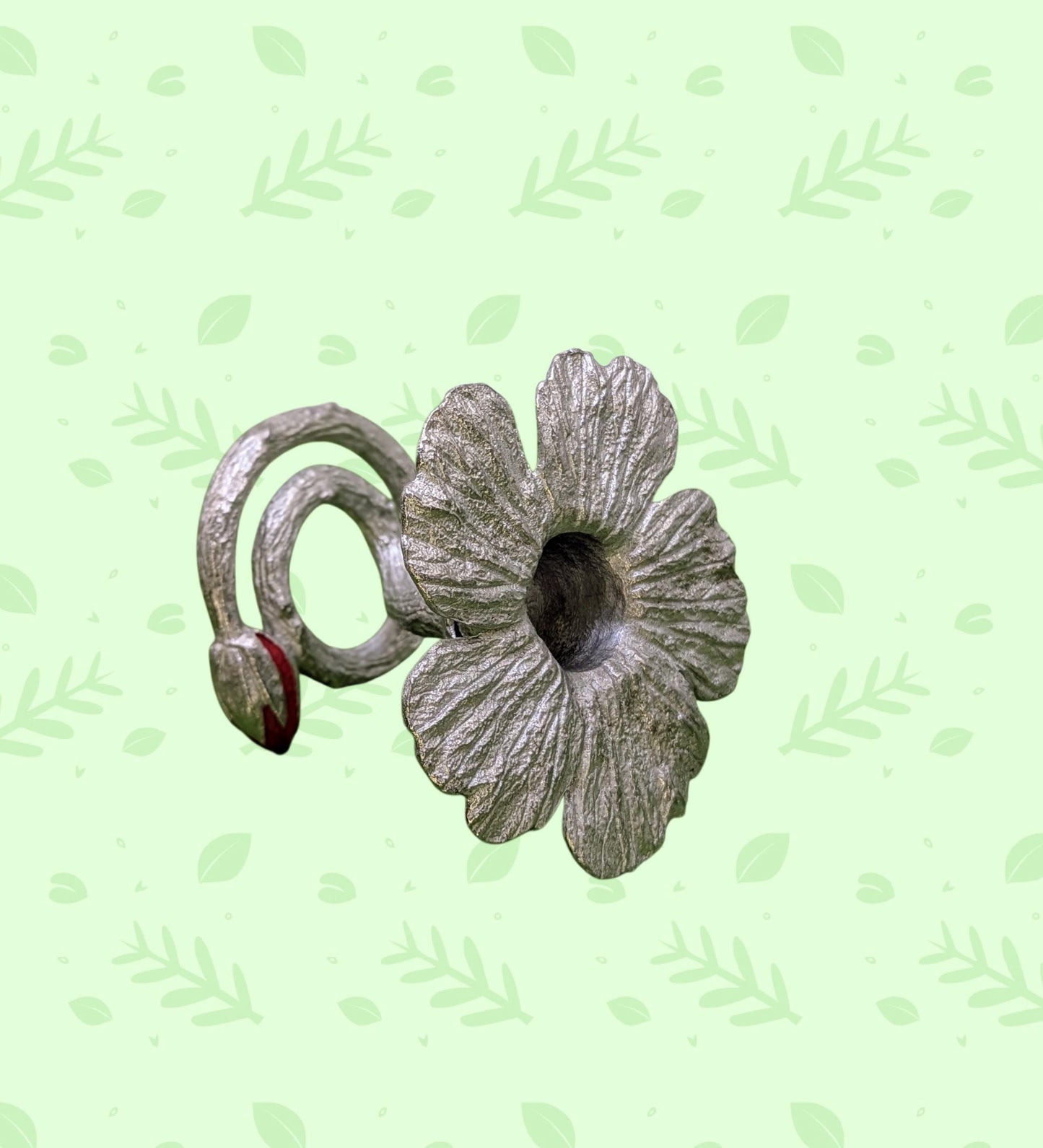 Portavelas cónico de peltre con diseño de hibisco, decoración para el hogar inspirada en la naturaleza.
