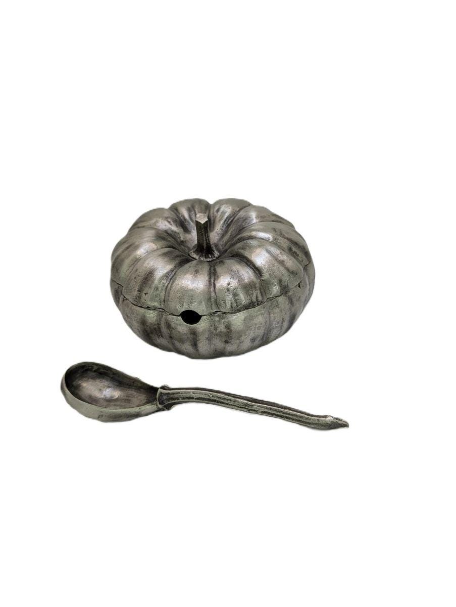 Pumpkin Pewter Small Sugar Spice Bowl Set Home Decor Inspired by Nature