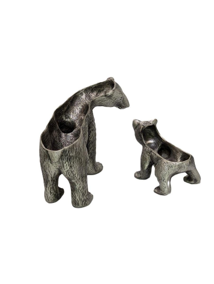 Mother Bear and Cub Polar Bears Pewter Jewelry Box Set Decor Collectible