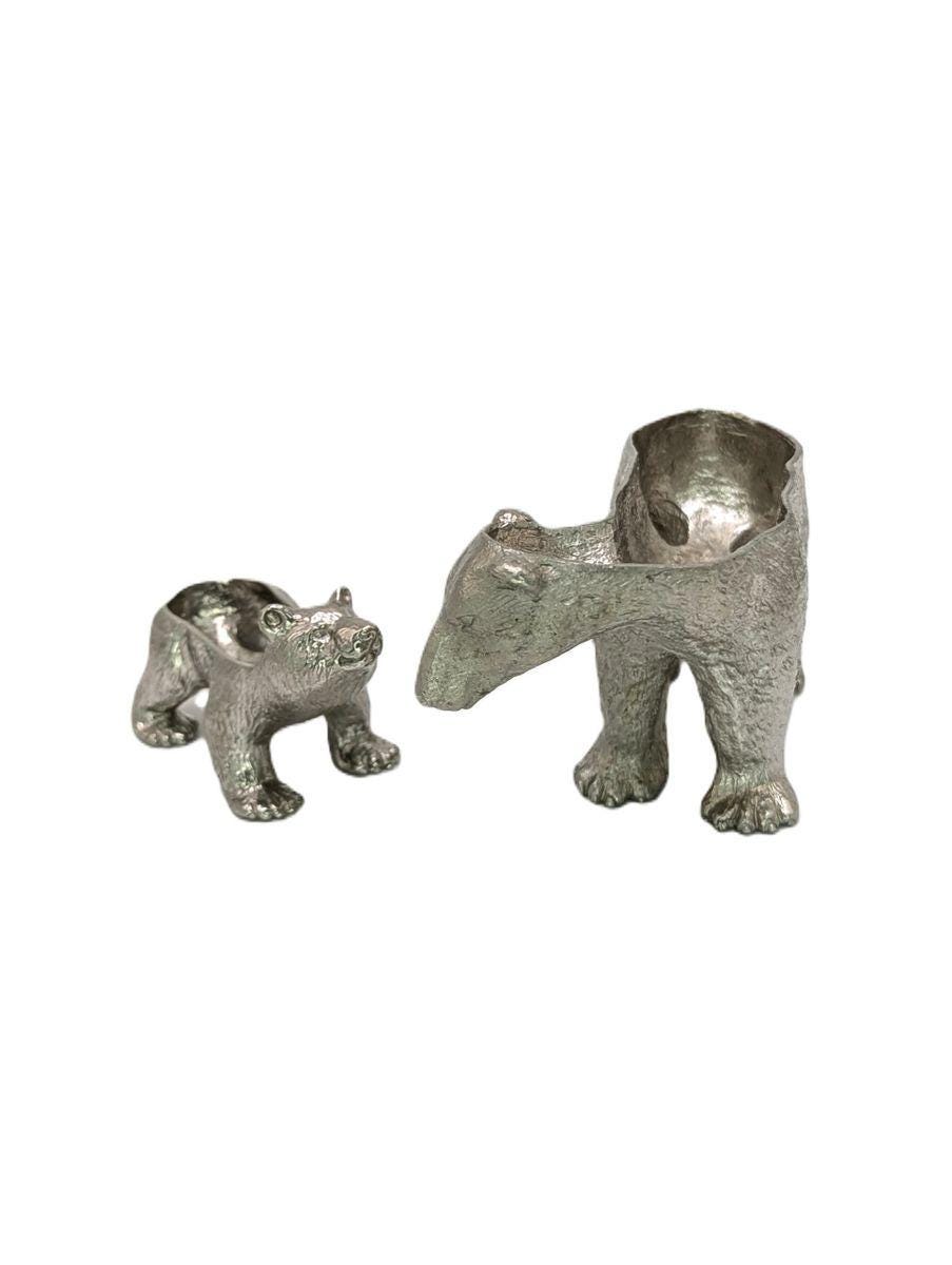 Mother Bear and Cub Polar Bears Pewter Jewelry Box Set Decor Collectible