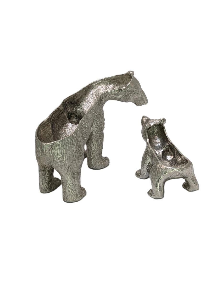 Mother Bear and Cub Polar Bears Pewter Jewelry Box Set Decor Collectible