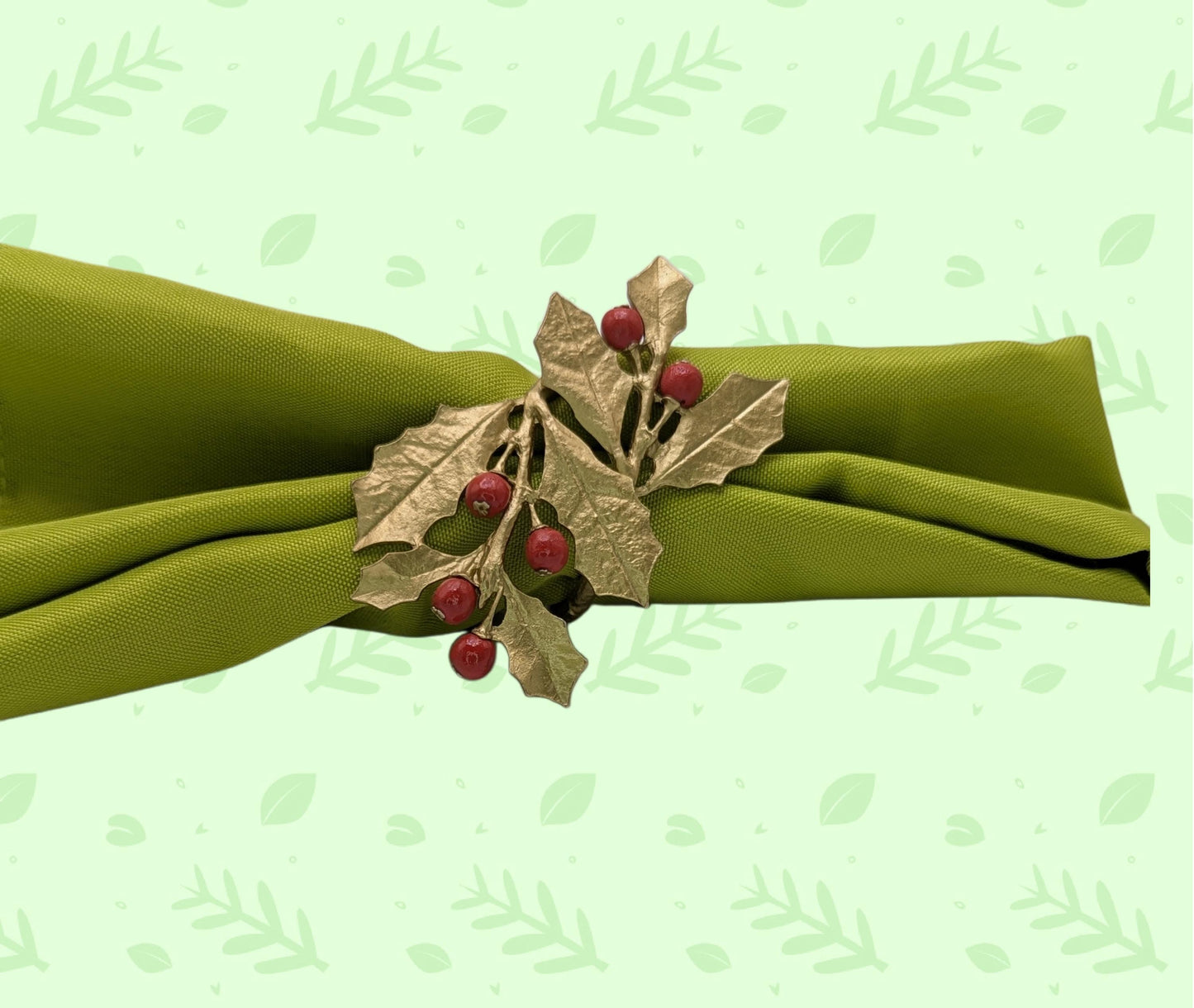 Juego de 4 servilleteros ajustables Holly Pewter, inspirados en la naturaleza.