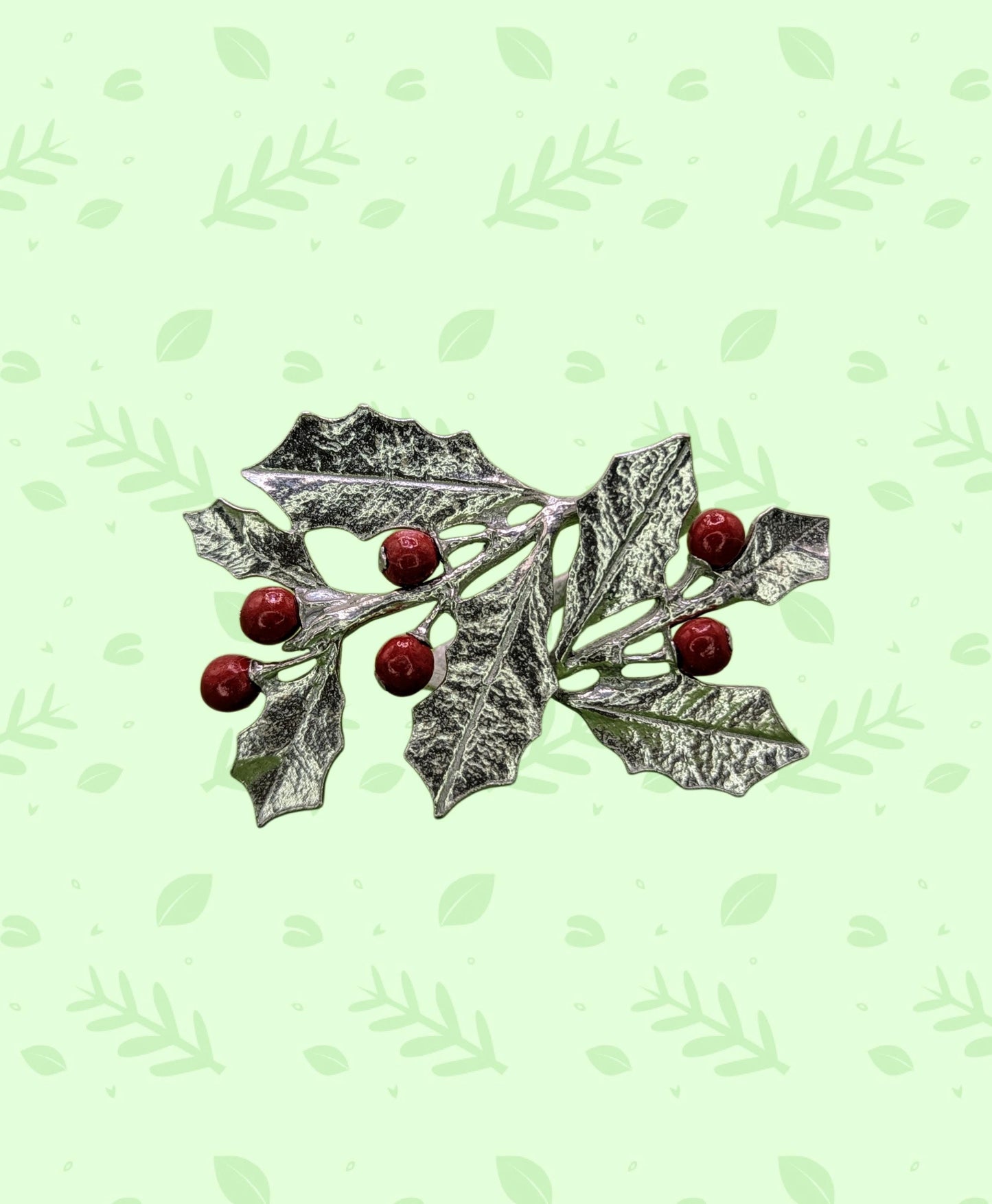 Juego de 4 servilleteros ajustables Holly Pewter, inspirados en la naturaleza.