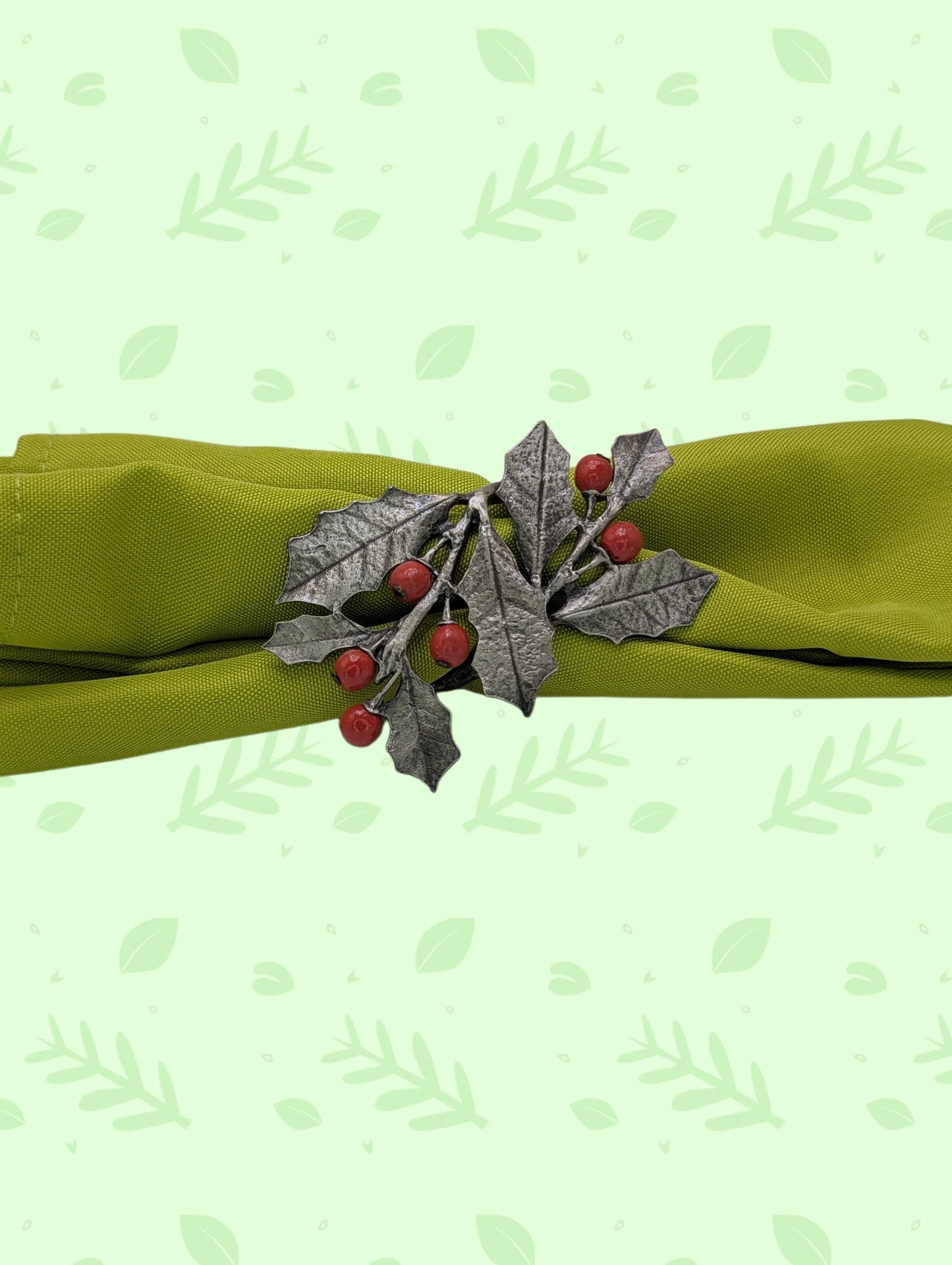 Juego de 4 servilleteros ajustables Holly Pewter, inspirados en la naturaleza.