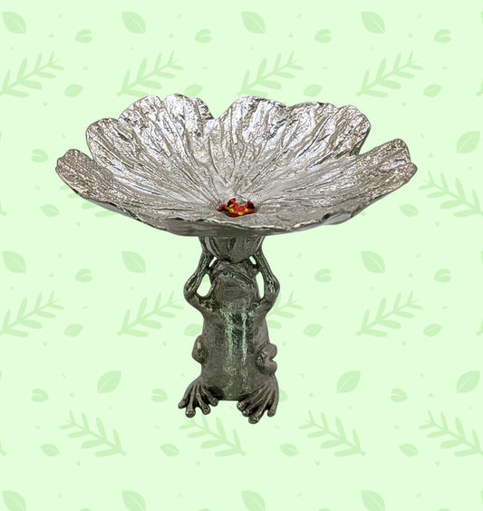 Charming Frog Hibiscus Snack Dish Decor Collectible