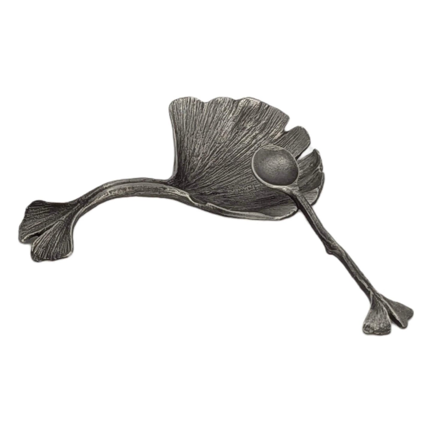 Ginkgo leaf salt cellar with lid, handcrafted pewter, nature inspired