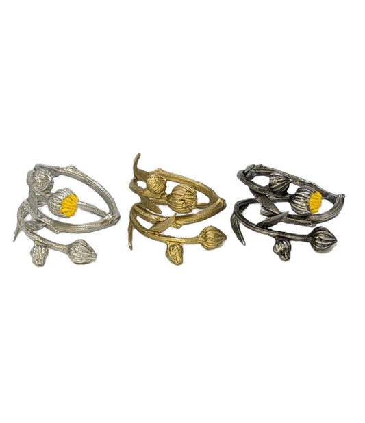 Calendula Adjustable Pewter Napkin Ring Set of 4 Inspired by Nature
