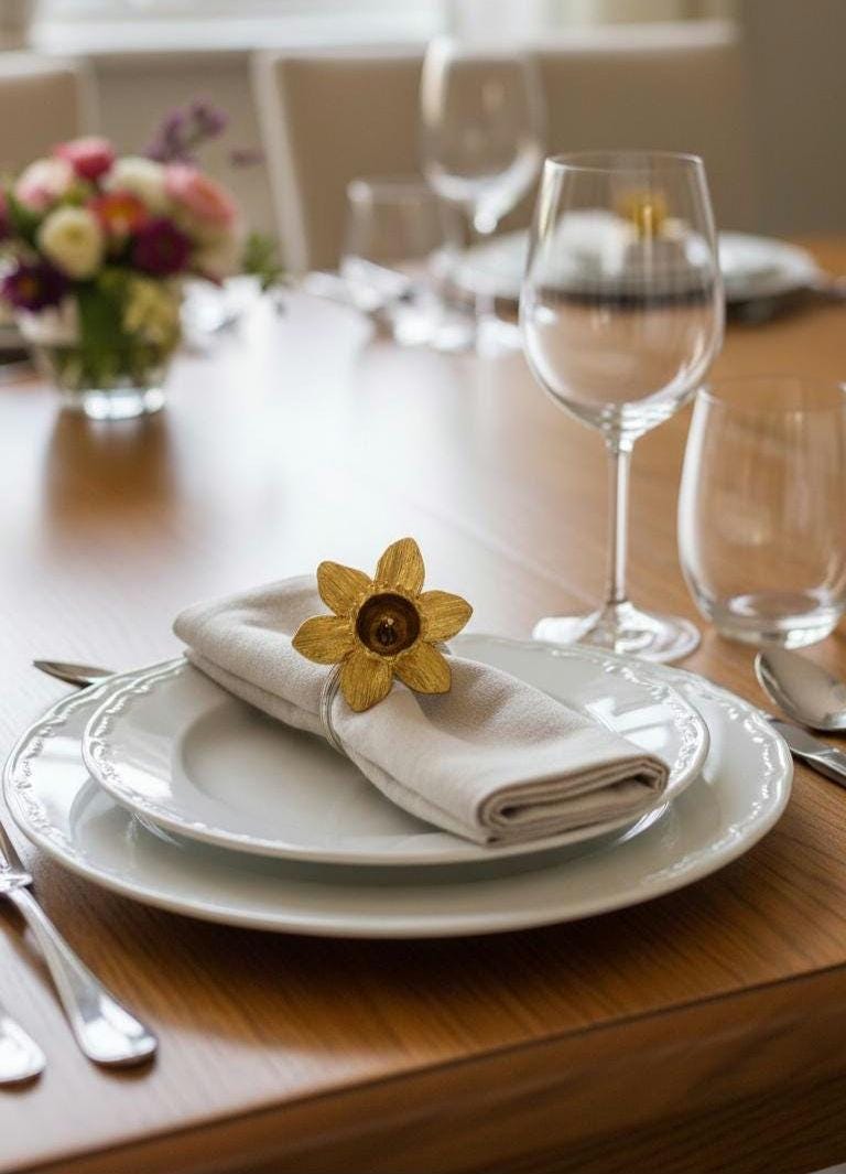 Daffodil Pewter Napkin Ring Set of 4 Inspired by Nature Table Decor